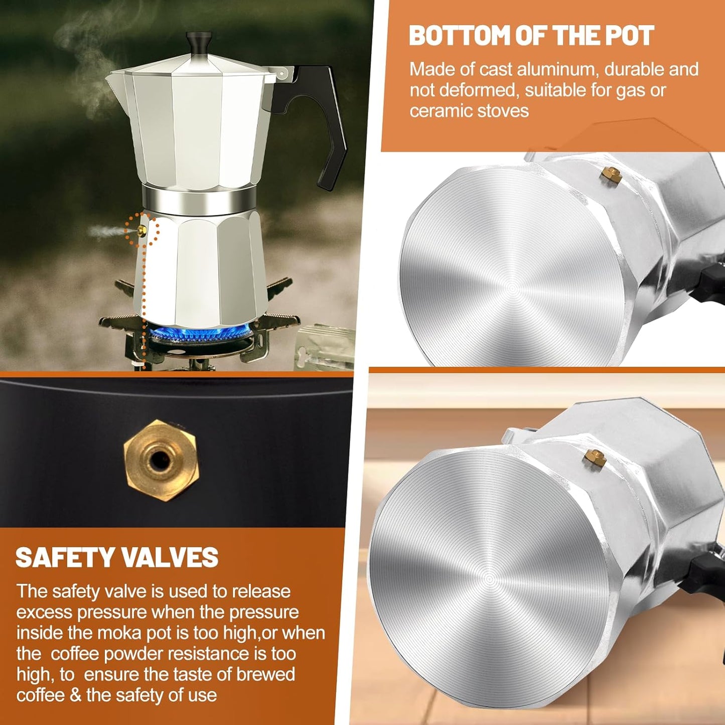 6 Cup Aluminum Espresso Stovetop Moka Pot Express Coffee Maker Percolator Italian Classic Mocha Coffee Machine for Italian and Cuban Cafe Brewing for Home & Camping 300ml 10oz