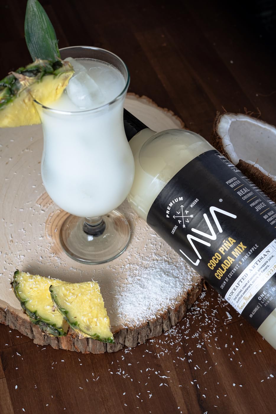 LAVA Premium Coco Pina Colada Made with Cream of Coconut and Real Pineapple, No Artificial Sweeteners or Flavors, 1-Liter (33.8oz) Glass Bottle.