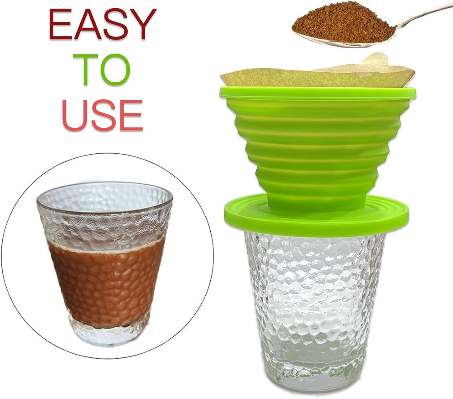 Collapsible Coffee Maker Filter, Reusable Coffee Dripper, Rubber Coffee Maker with 5Pcs Paper Filters, for Home, Camping, Travel, Office