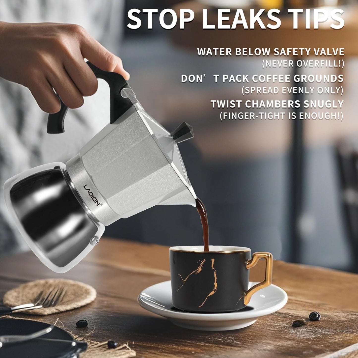 Stovetop Espresso Maker, 6Cup Moka Pot, Espresso Machine Compatible with Induction Cooktops, 300ml Stainless Steel & Aluminum Cuban Coffee Maker for Cafetera Cubana, Silver