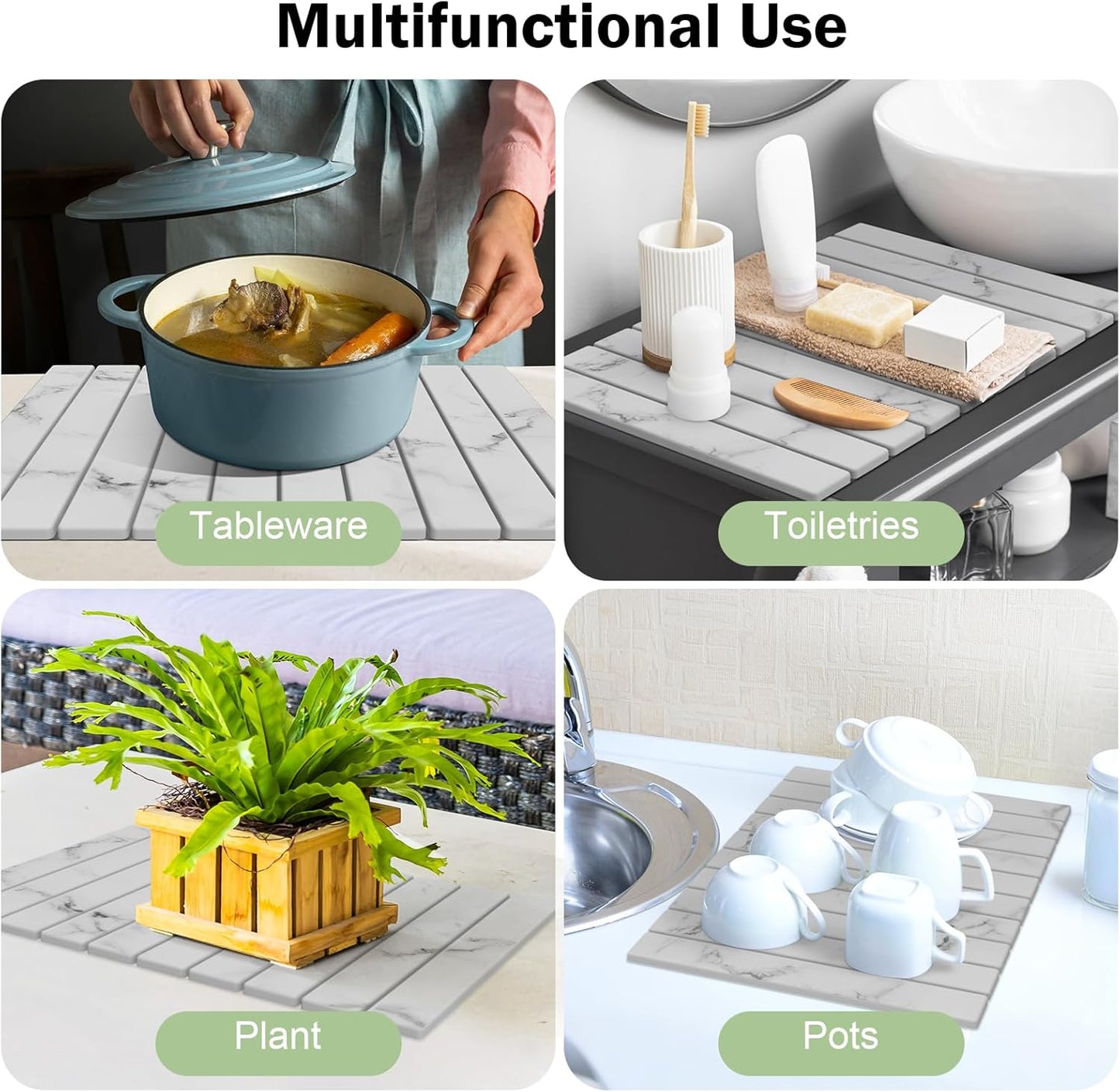 Stone Dish Drying Mat for Kitchen Counter,24"(L)×16"(W) Collapsible Fast-Drying Diatomaceous Earth Mats with Towel Sanding Tool,Versatile Stone Drying Mats for Cups Dishes Bottles