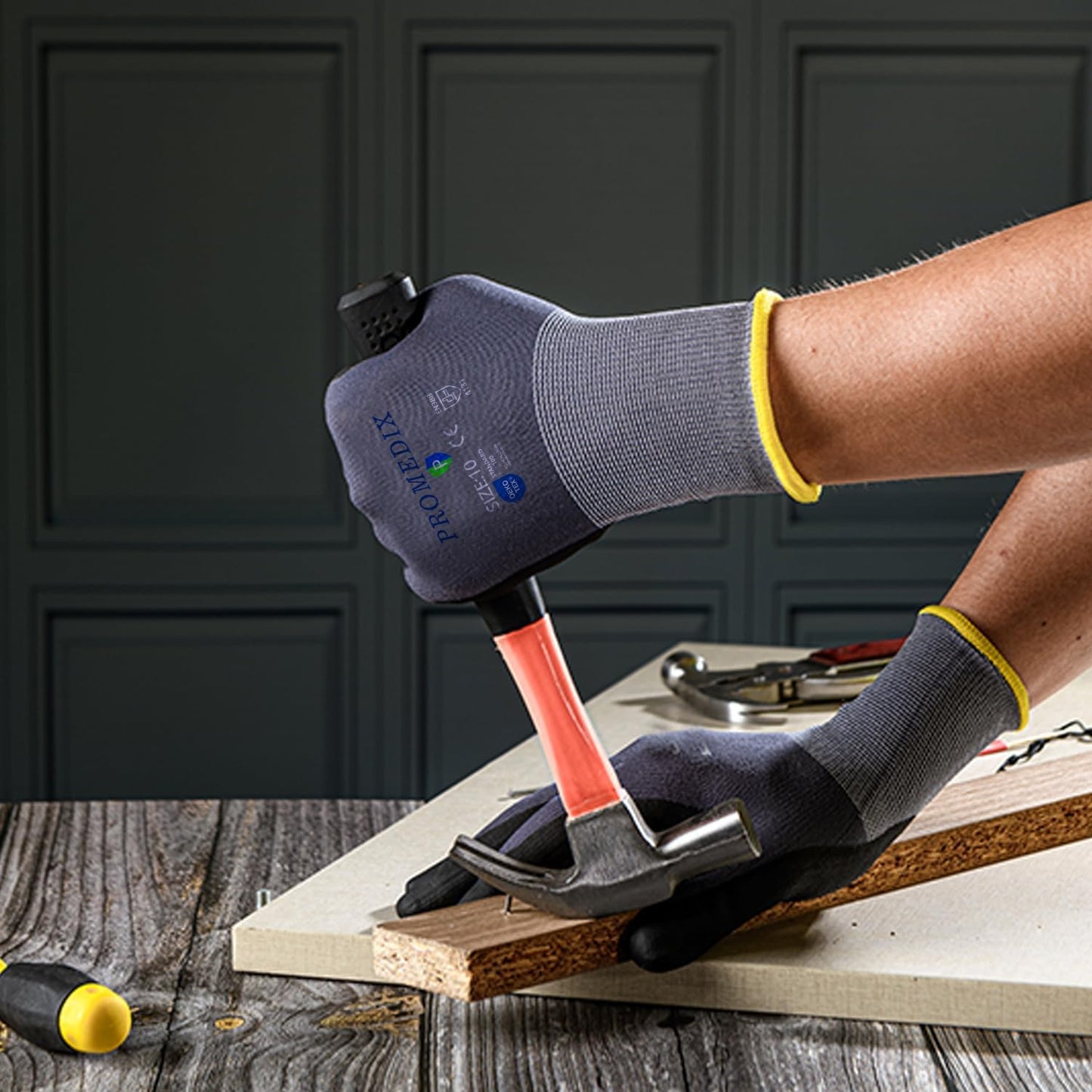 PROMEDIX P Nitrile Coated Work Gloves,MicroFoam Safety Work Gloves Men,Seamless Knit Nylon&spandex Gloves with Grip