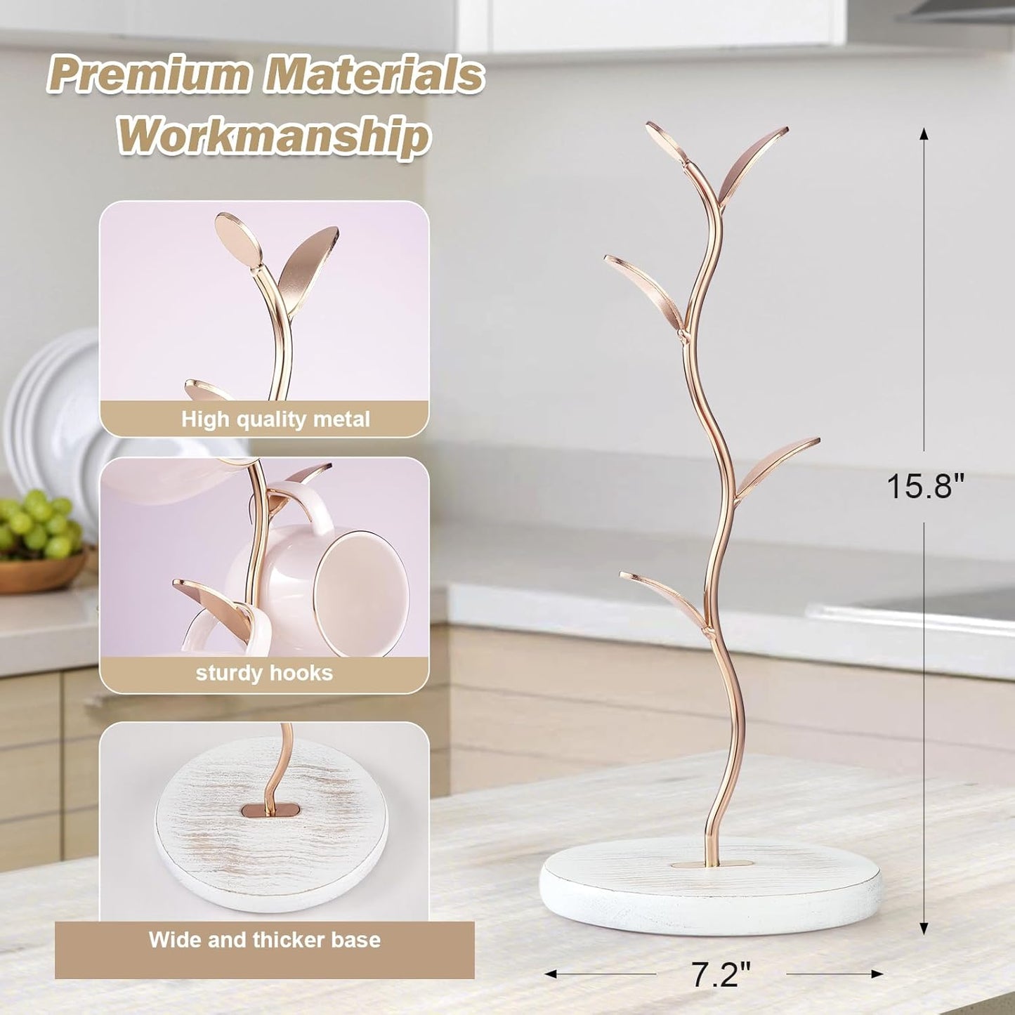 Mug Holder, Countertop Mug Tree, Coffee Mugs & Tea Cup Storage Rack, Coffee Counter Bar Accessory & Kitchen Organizer