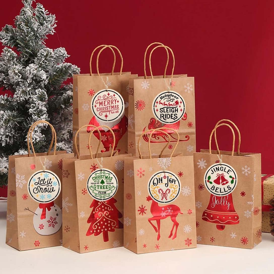 Small Christmas Stencils 4inch,Christmas Stencil Xmas Vintage Stencils Holiday Templates for Painting on Wood Slice