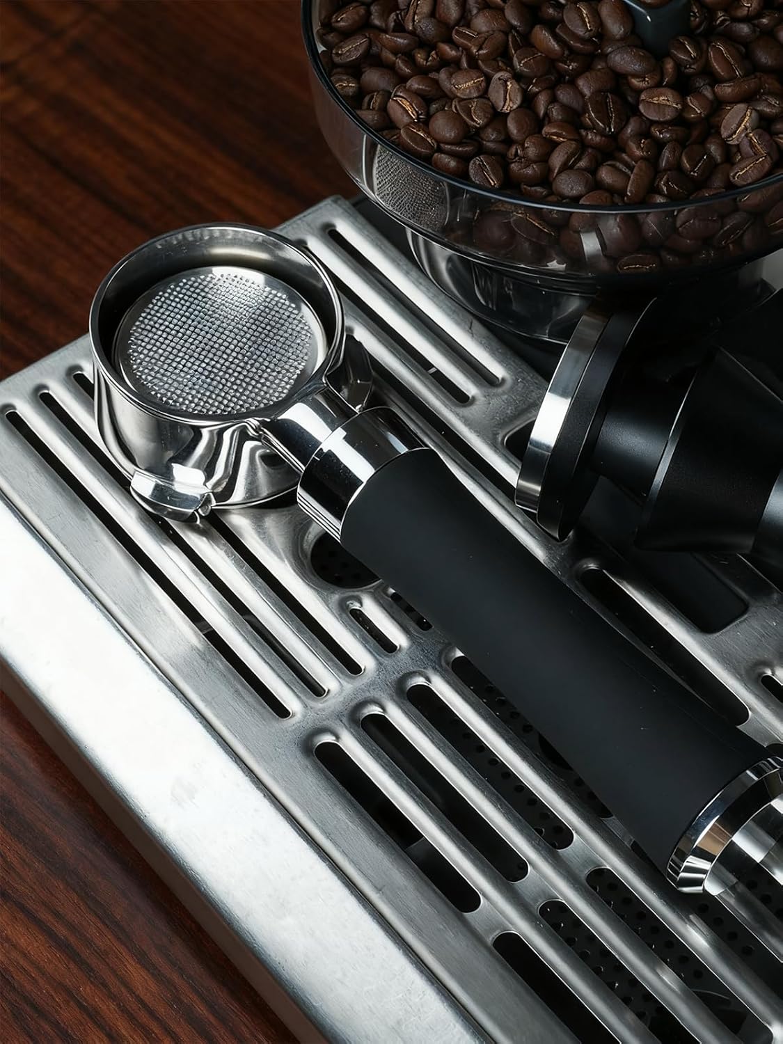 54mm Bottomless Portafilter, Espresso Portafilter Precision Extraction with Filter Basket Included, Stainless Steel Portafilter & Black Silicone Handle, Compatible with Breville Machines