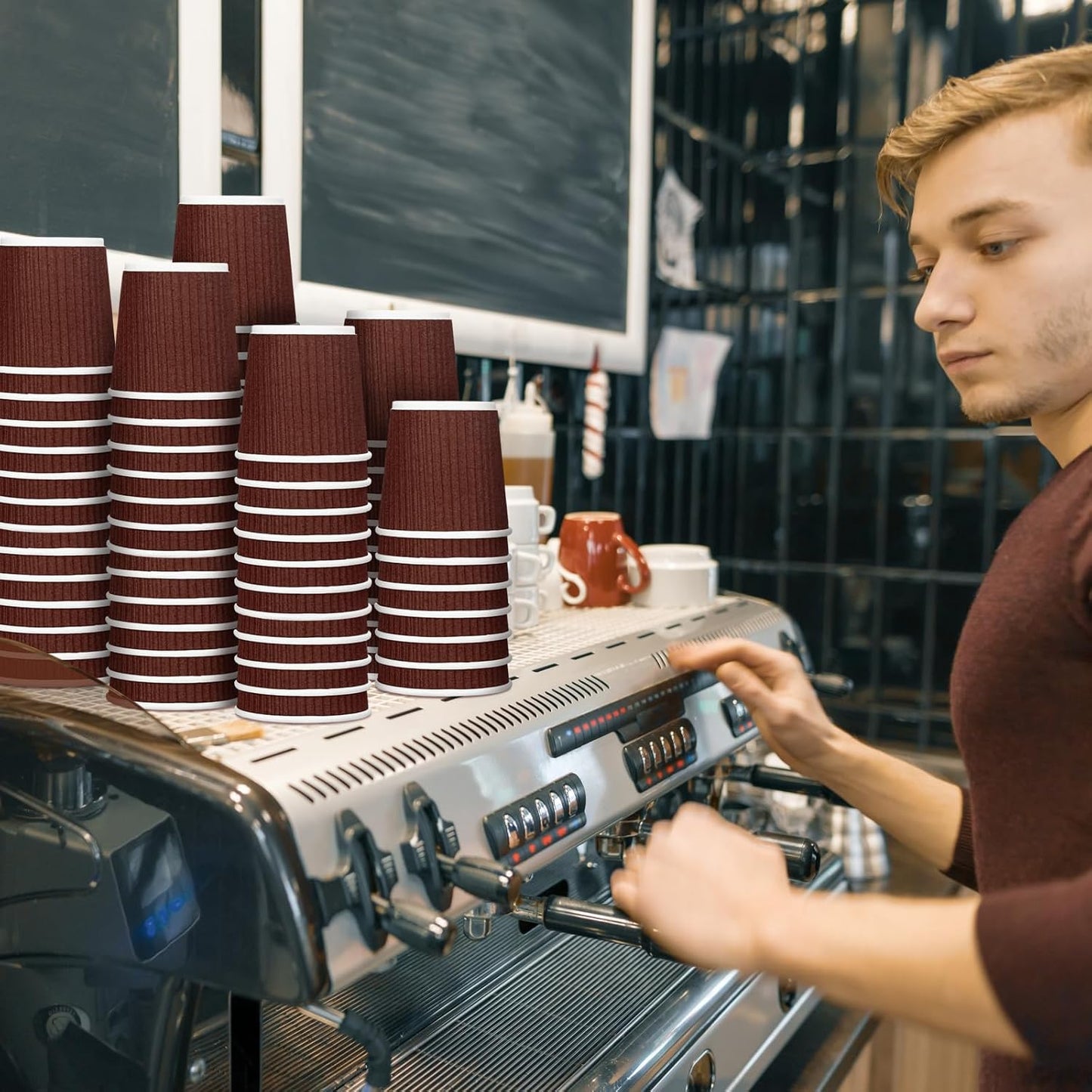 Yaomiao 200 Pcs 4 oz Disposable Espresso Coffee Cups Ripple Corrugated Paper Insulated Hot Cups for Party Cold Drinks Hot Beverage Tea(Coffee)