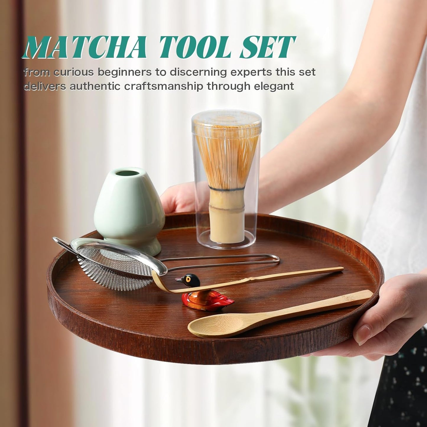 Matcha Whisk Set,MatchaSet with Bamboo Matcha Whisk and Ceramic Holder, Bamboo Scoop+Wooden Spoon,Scoop Holder,Sifter-Complete Matcha Tea Set,6 Pcs Matcha Kit,Tools for Matchas Ceremonial Grade Kit