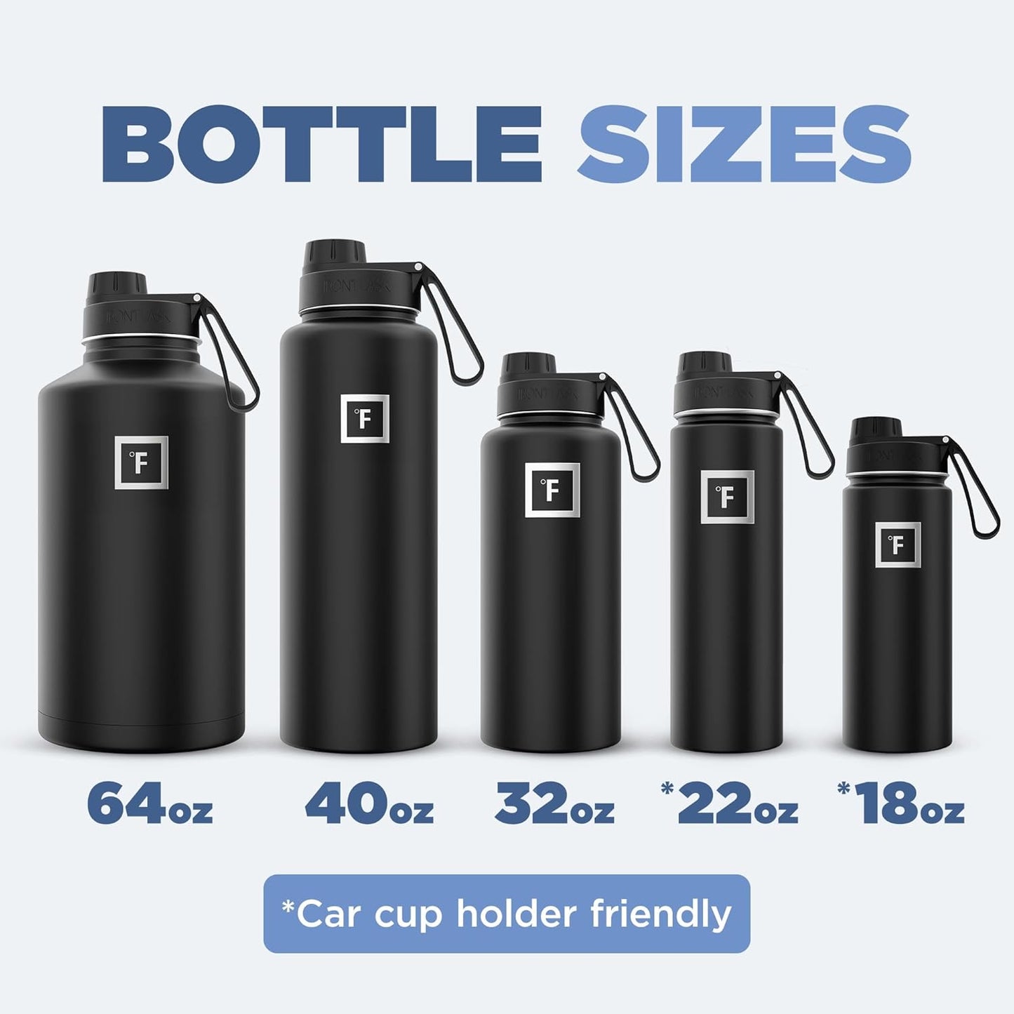 IRON °FLASK Camping & Hiking Hydration Flask with 3 Lids - Stainless Steel, Double Walled & Vacuum Insulated Water Bottle - Leak Proof & BPA Free (Day & Night, Spout - 64 oz)