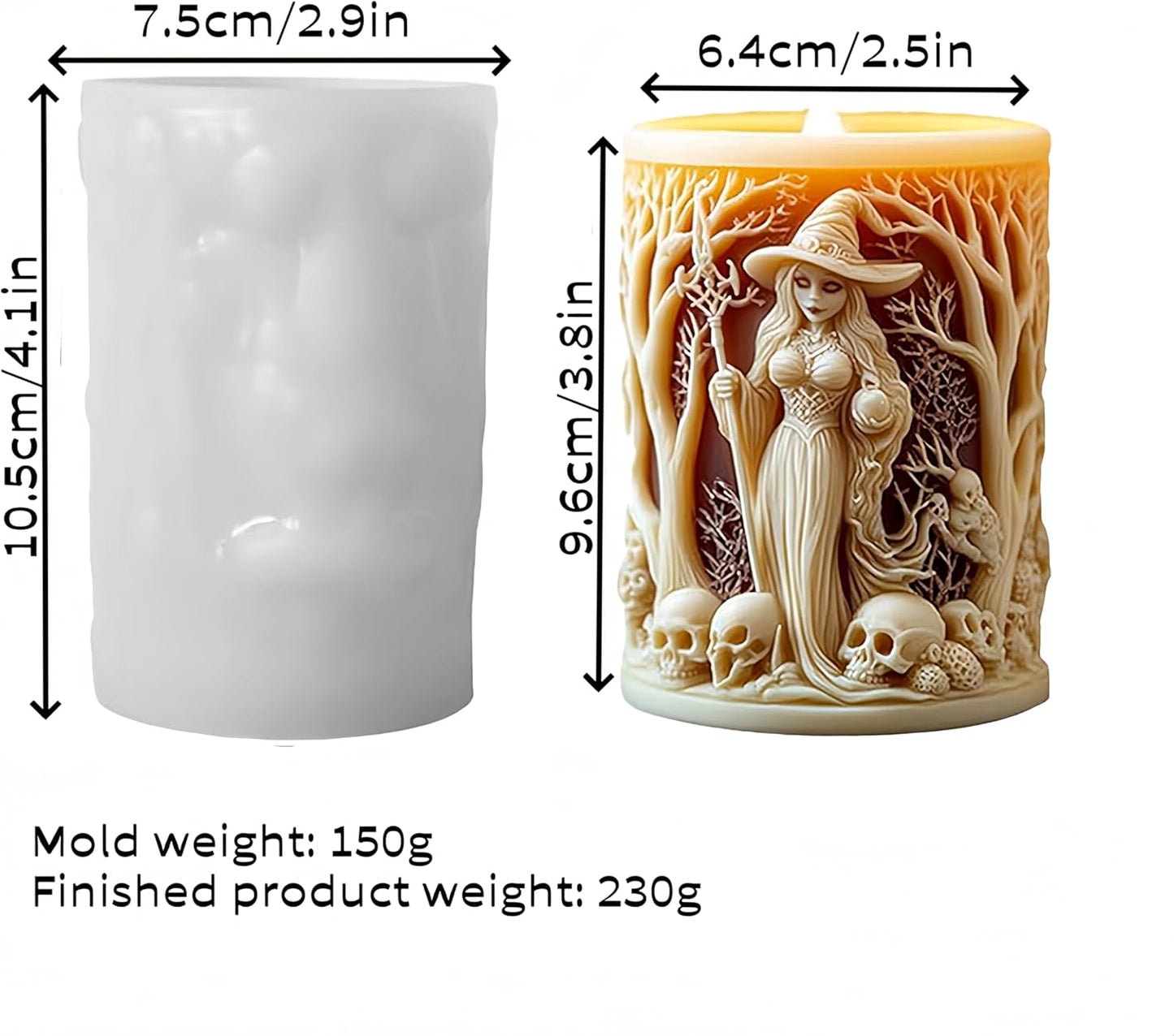 Witch Cylinder Silicone Candle Mold for Candle Making,Pillar Casting Silicone Molds for Resin Casting,Scented Candle, Soap,Silicone Molds for Home Decor,Resin Craft Gifts (A)