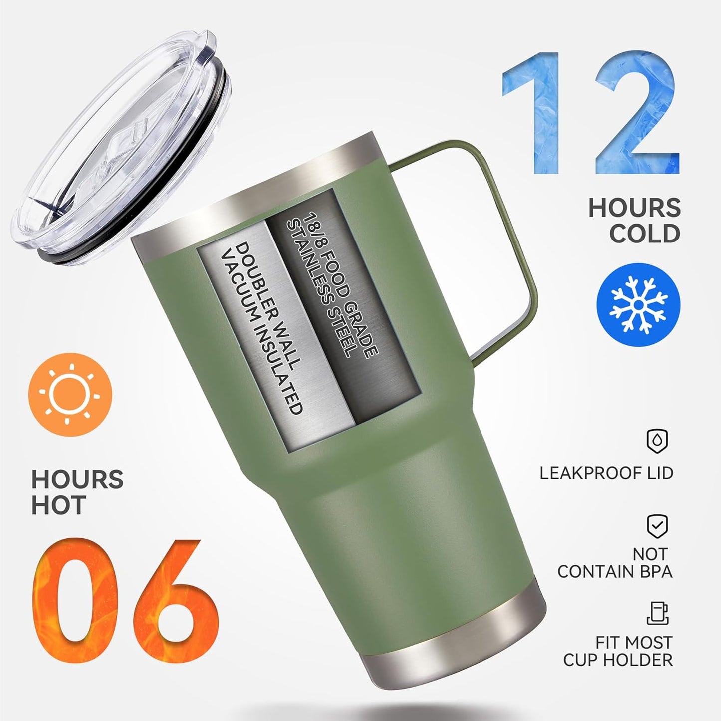 30 oz Tumbler with Handle and Lid, Stainless Steel Tumblers Bulk Double Wall Vacuum Insulated Travel Mug Leak Proof Cup Keep Drinks Cold and Hot Army Green, 4 Pack