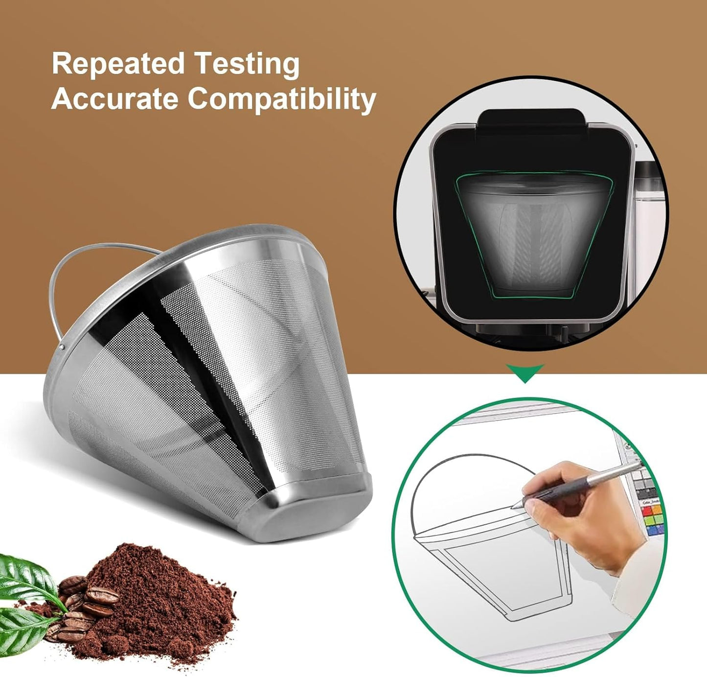 Reusable Coffee Filter Coffee Maker Filters, 304 Stainless Steel Replacement Permanent Basket Filter for Ninja Coffee Bar Brewer Ninja CFP301 DualBrew Ninja Coffee Makers