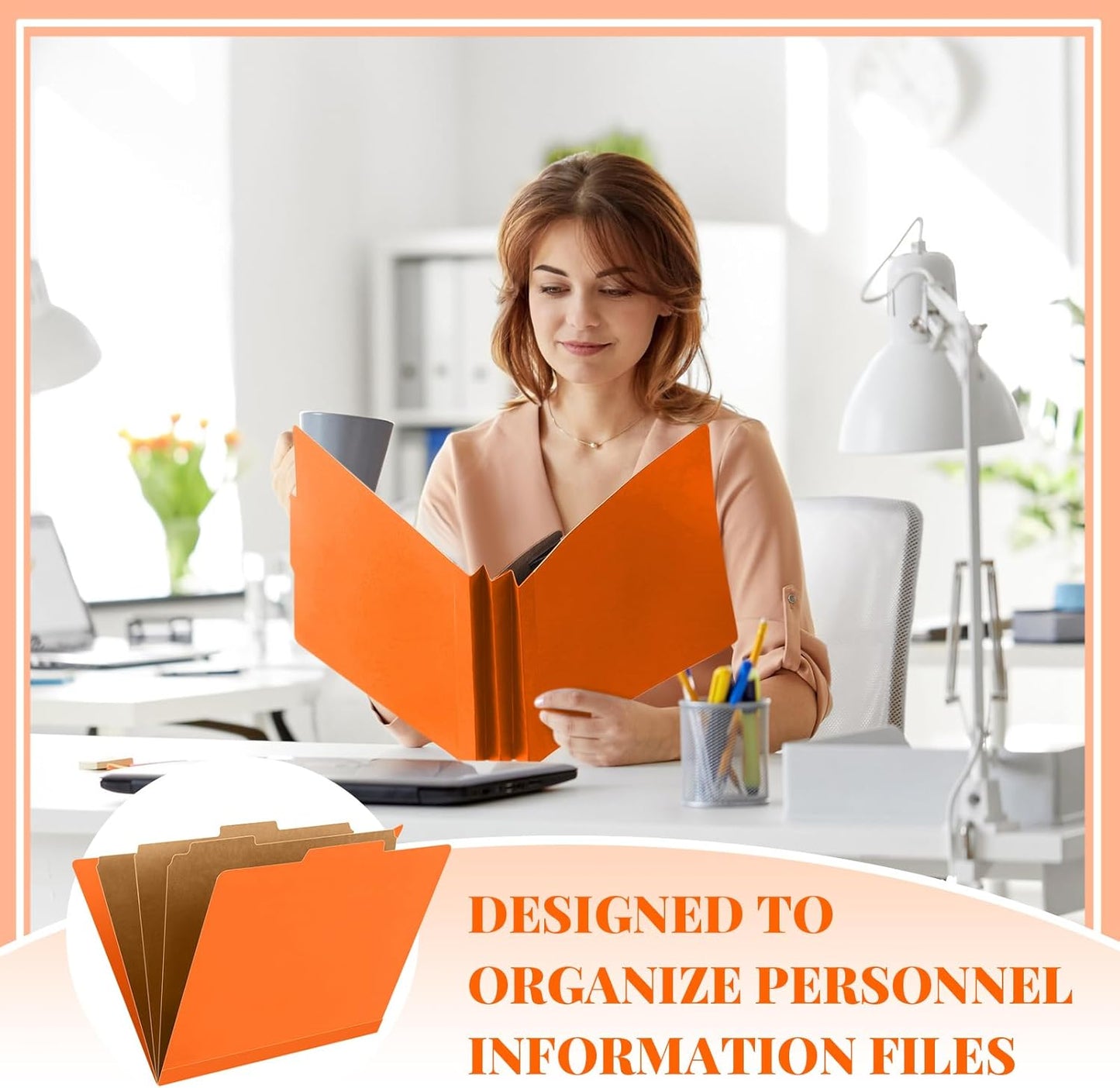 48 Pcs Classification Folders Letter Size, Back to School Supply for Teacher, Student, 3 Dividers Pressboard File Folder Bulk with 2 Fasteners, 3.5 Inch Expanding File Organizer (Orange)