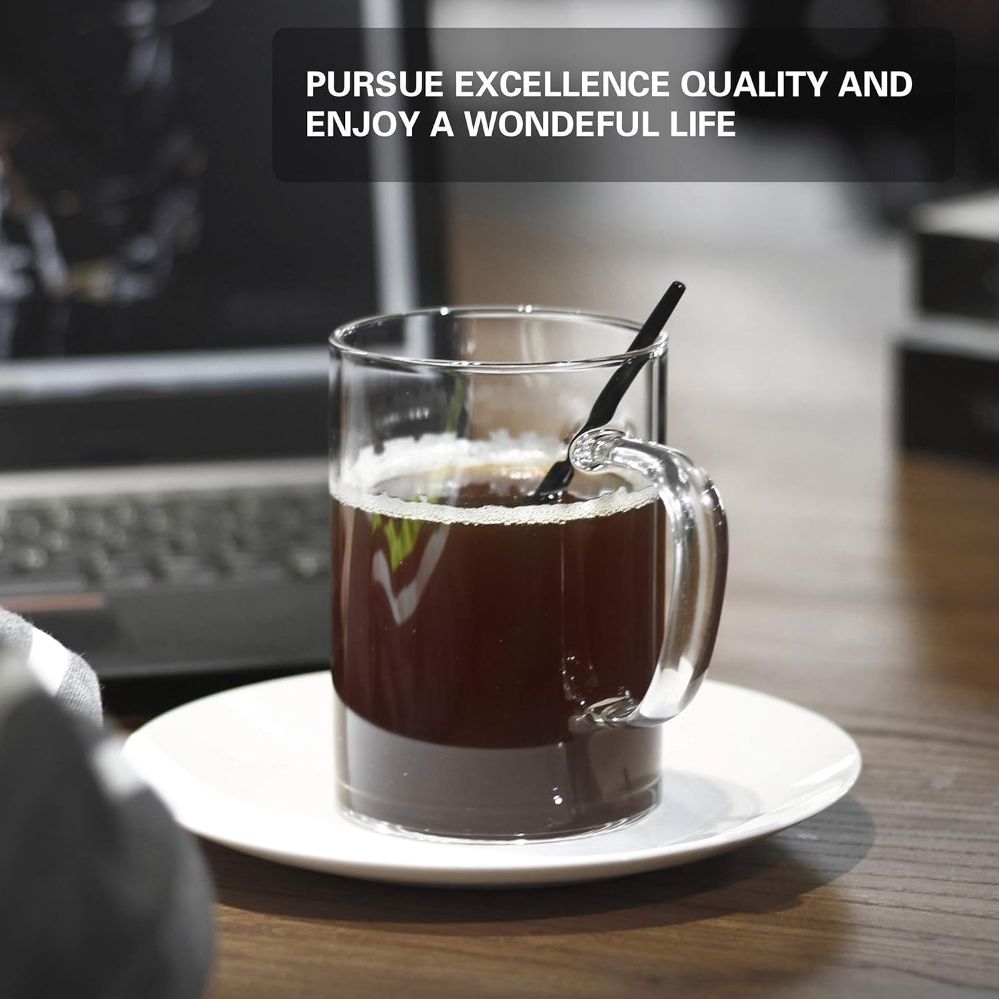 LUXU Glass Coffee Mugs 16 oz,Set of 4 Large Glass Coffee Cups Clear Tea Cups,Lead-Free Glasses Cups for Water,Latte,Milk-Flat Bottomed Design