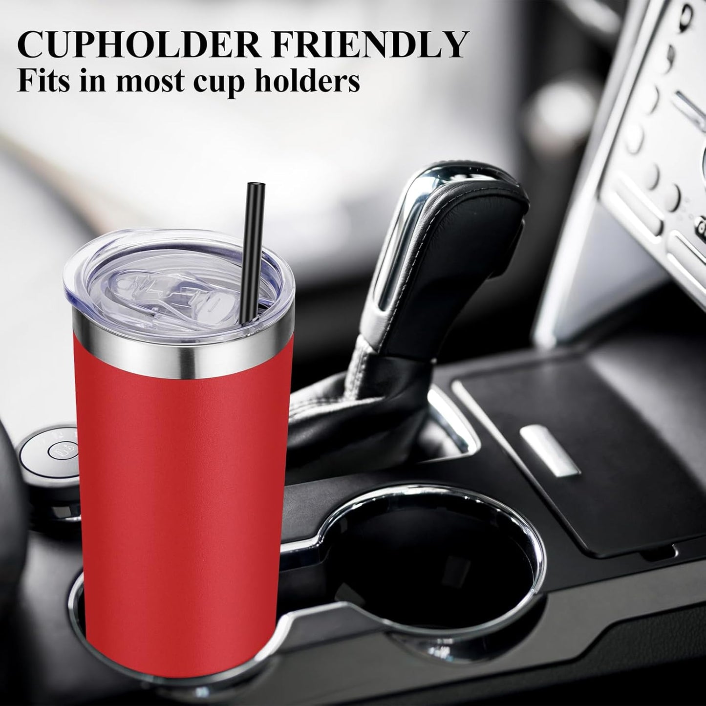 VEGOND 20 oz Stainless Steel Skinny Tumbler with Lids and Straws, 20oz Double Wall Insulated Slim Tumbler Cup for Cold Hot Drinks, Red 1 Pack