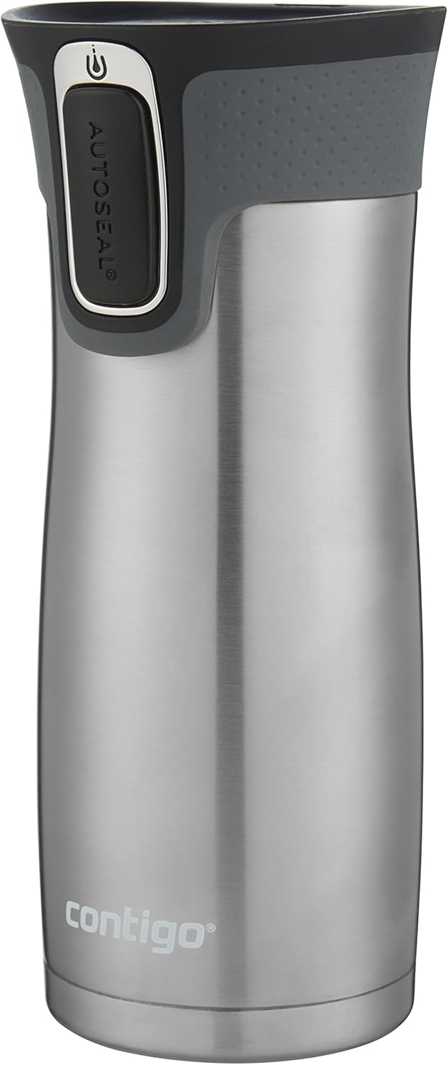 Contigo West Loop Stainless Steel Vacuum-Insulated Travel Mug with Spill-Proof Lid, 16 Ounces, Monaco; Stainless Steel, 2-Pack
