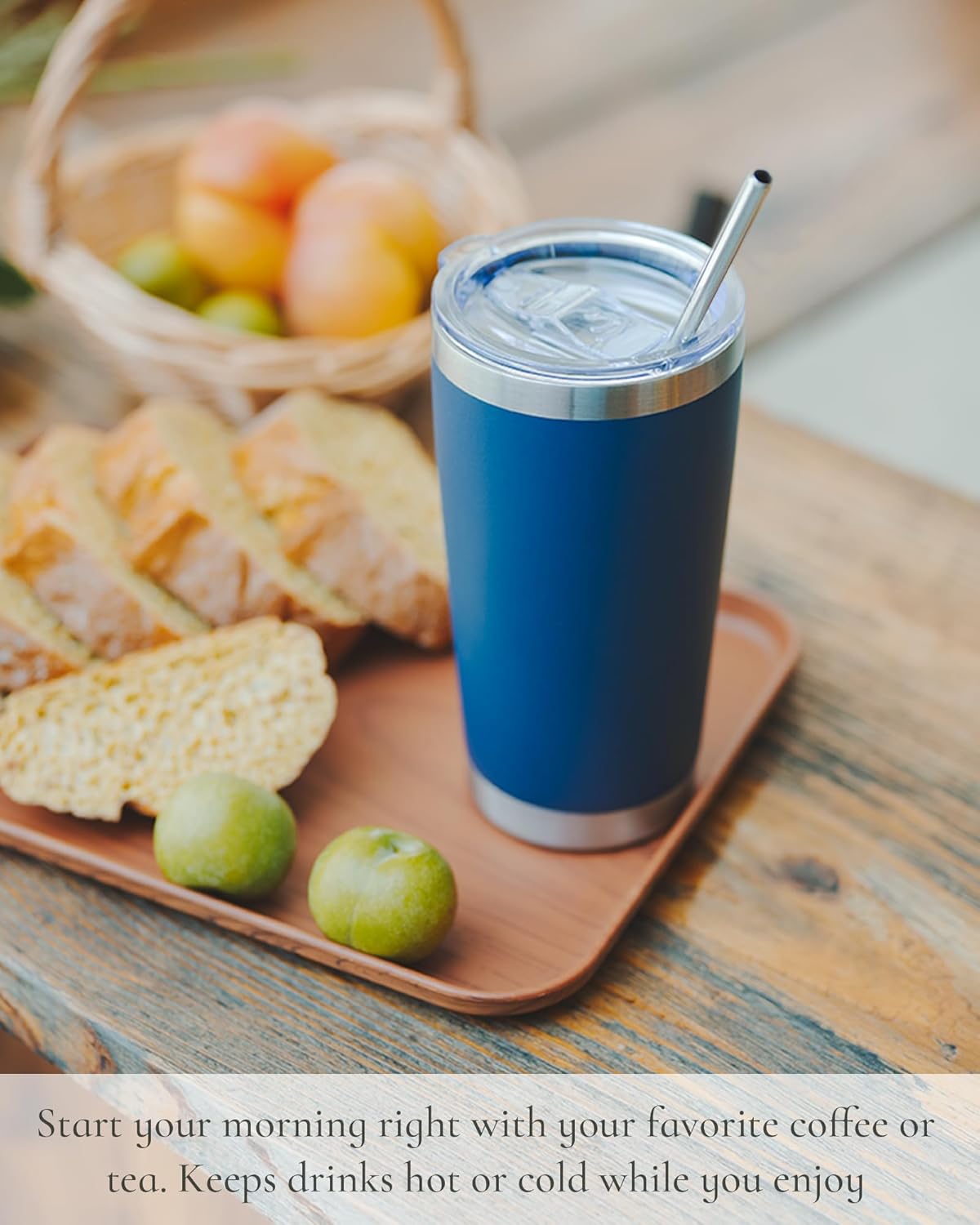 Travel Coffee Tumbler 20oz, 4 Pack Leakproof Travel Coffee Mug with Lid and Straw, Stainless Steel Double Wall Vacuum Insulated Tumbler for Hot/Iced Drinks (Textured Matte, Navy Blue)