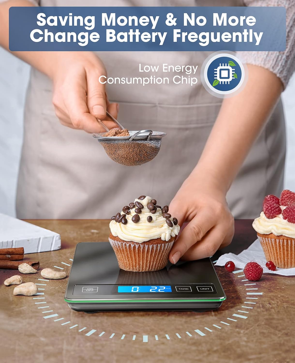 Nicewell Food Scale, 22lbs Digital Kitchen Grey Stainless Steel Scale Weight Grams and oz for Cooking Baking, 1g/0.1oz Precise Graduation,Tempered Glass (Dark Gray)