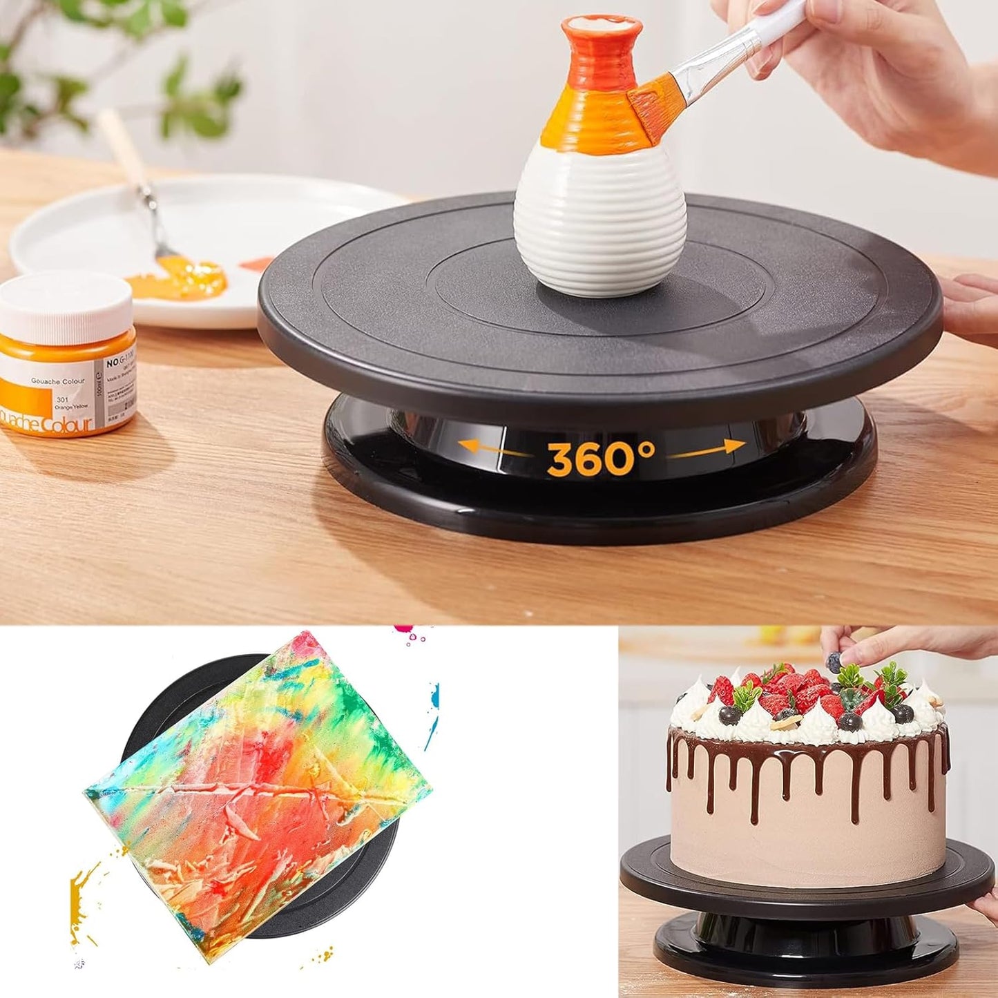 Cake Decorating Turntable 11 Inch Cake Turntable Anti-Slip Rotating Cake Stand for Decorating(1pcs Black)