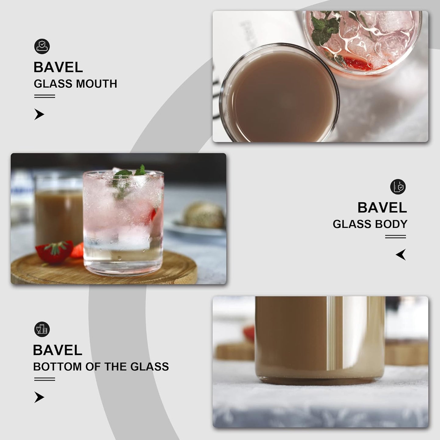 Thin Drinking Glasses Set of 4,15oz Cocktail Glass Set,Low ball Glasses for Water,Juice,Milk,Cocktails, Beer and More, Elegant Bar Glassware,Lead-Free whiskey Glasses,Glass Drink Tumblers (15 OZ)