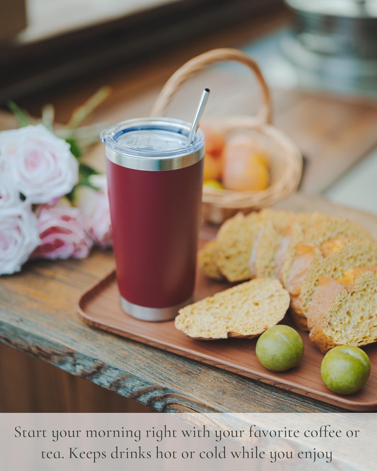 Travel Coffee Tumbler 20oz, 1 Pack Leakproof Travel Coffee Mug with Lid and Straw, Stainless Steel Double Wall Vacuum Insulated Tumbler for Hot/Iced Drinks (Textured Matte, Light Blue)