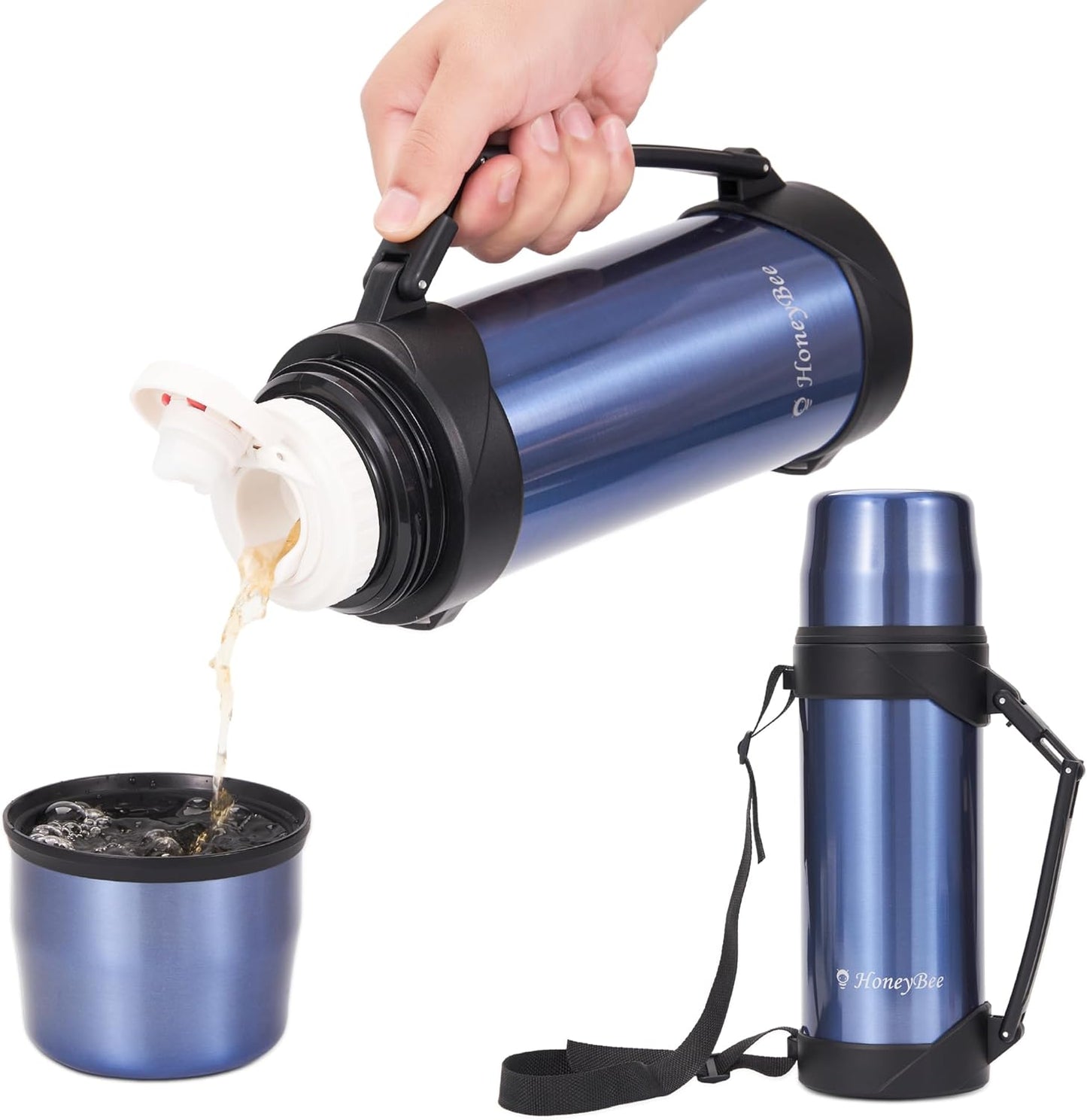 HoneyBee Insulated Water Bottle 68 Ounce Thermos For Hot & Cold Drink, 18/8 Stainless Steel Vacuum Insulation BPA Free, Travel Keep Liquid Hot For 24 Hours (Sapphire Blue)…