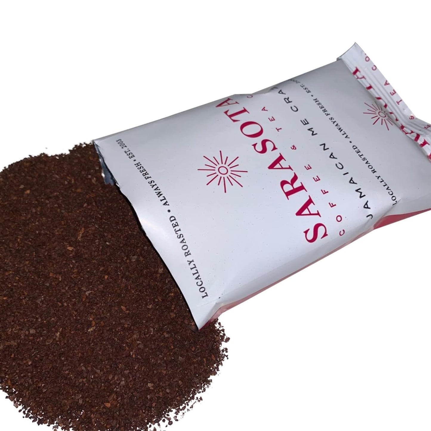 Sarasota Coffee Ground Packets | Gourmet Flavored Medium Roast Bulk Coffee Packs | Jamaican Me Crazy | Low Acid Mold Free Singles Individual Pouches for 12 Cup | 1.5 Ounce Bags, 42 Count