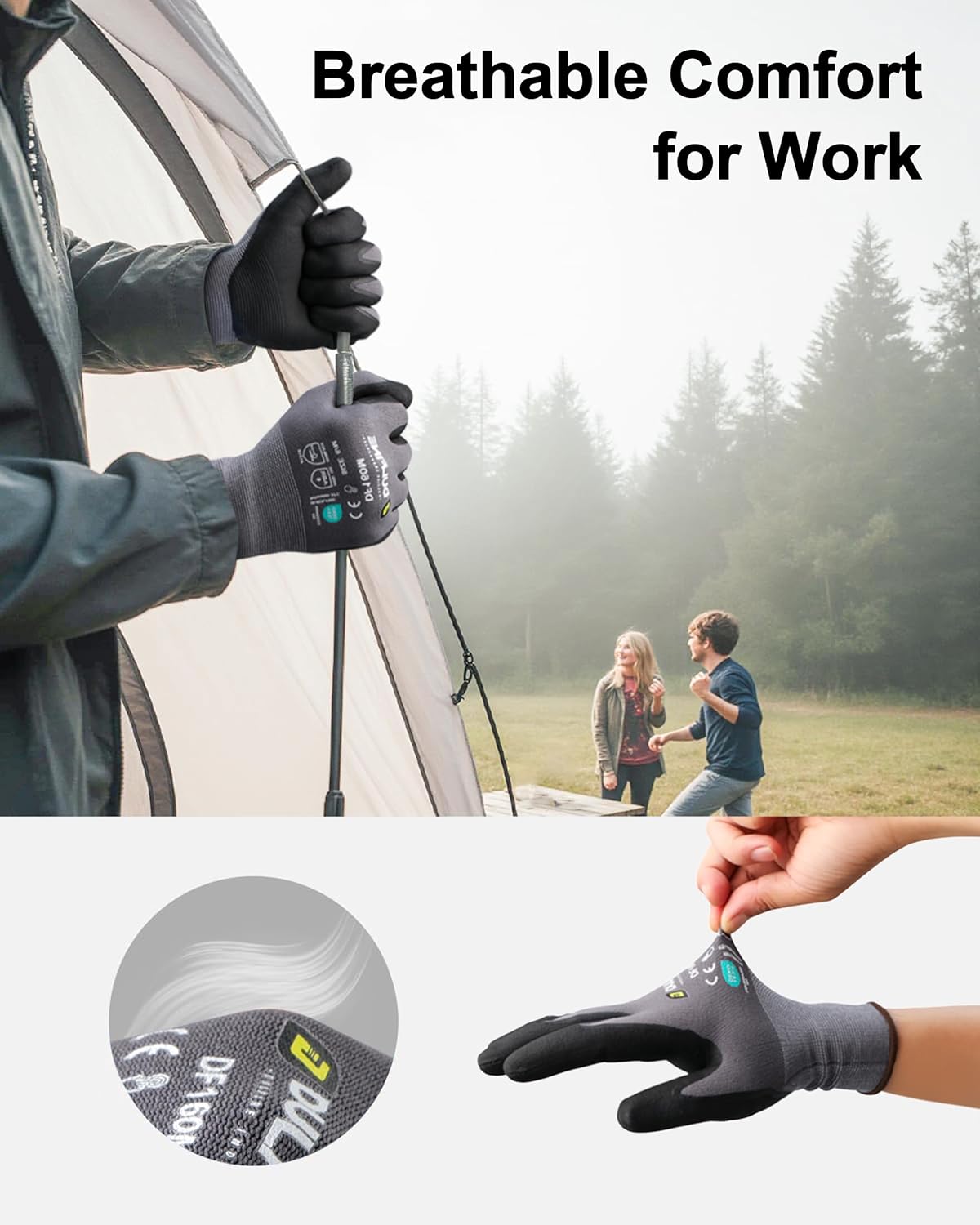 DULFINE Safety Work Gloves MicroFoam Nitrile Coated-36 Pairs Pack,Seamless Knit Nylon Glove with Black Micro-Foam Nitrile Grip,Ideal for General Purpose,Automotive,Home Improvement,Painting(Medium)