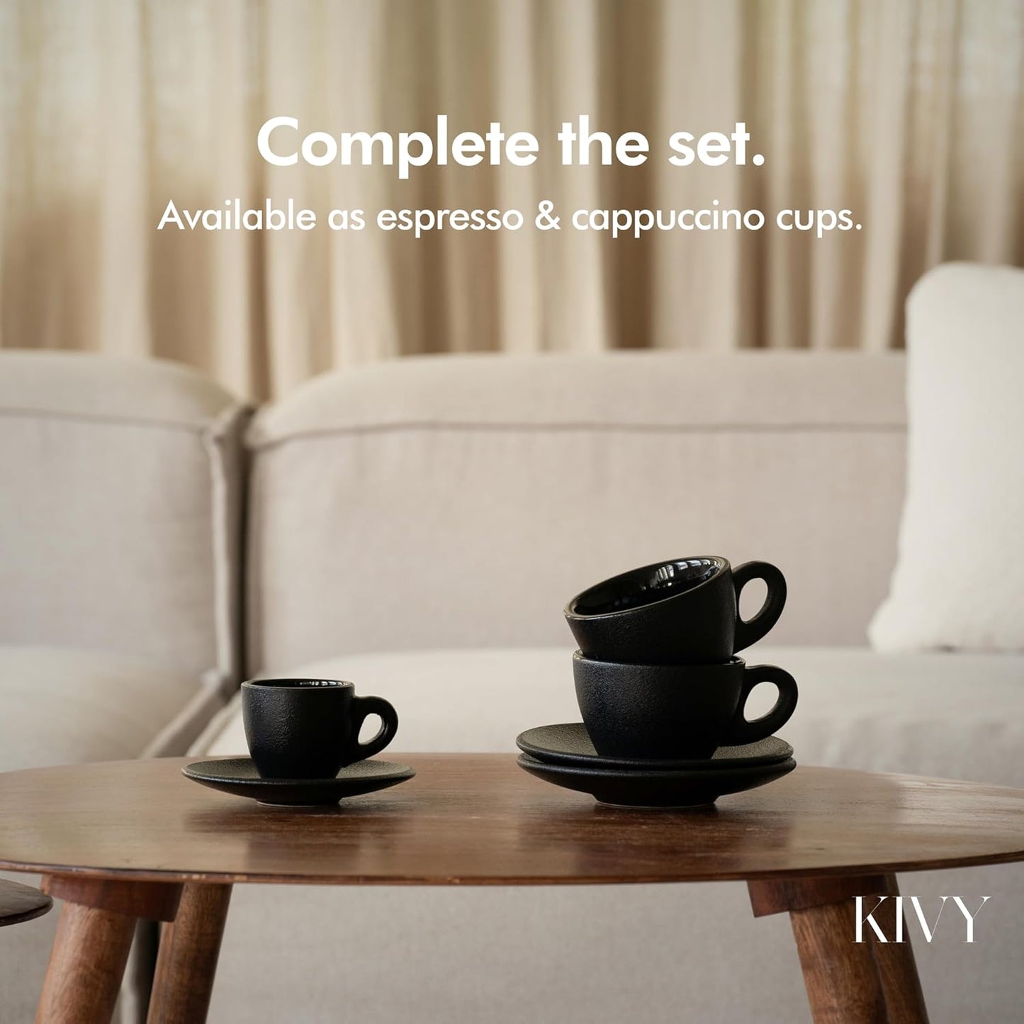 KIVY 3 oz Espresso cups set of 4 - Thick walled stoneware espresso cup set - Italian style cups and saucers - Demitasse cups set of 4 - Espresso mugs black - Coffee shot cups & saucers