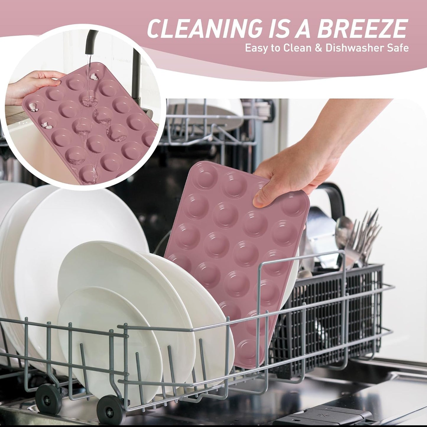 2 Pack 24 Cups Mini Muffin Pan with Metal Reinforced Frame Silicone Molds Cake Pans Egg Bites Silicone Circle Cookie Molds Muffin Tin Tart Pans Non Stick Toxic Oven Safe Baking Sheet Set