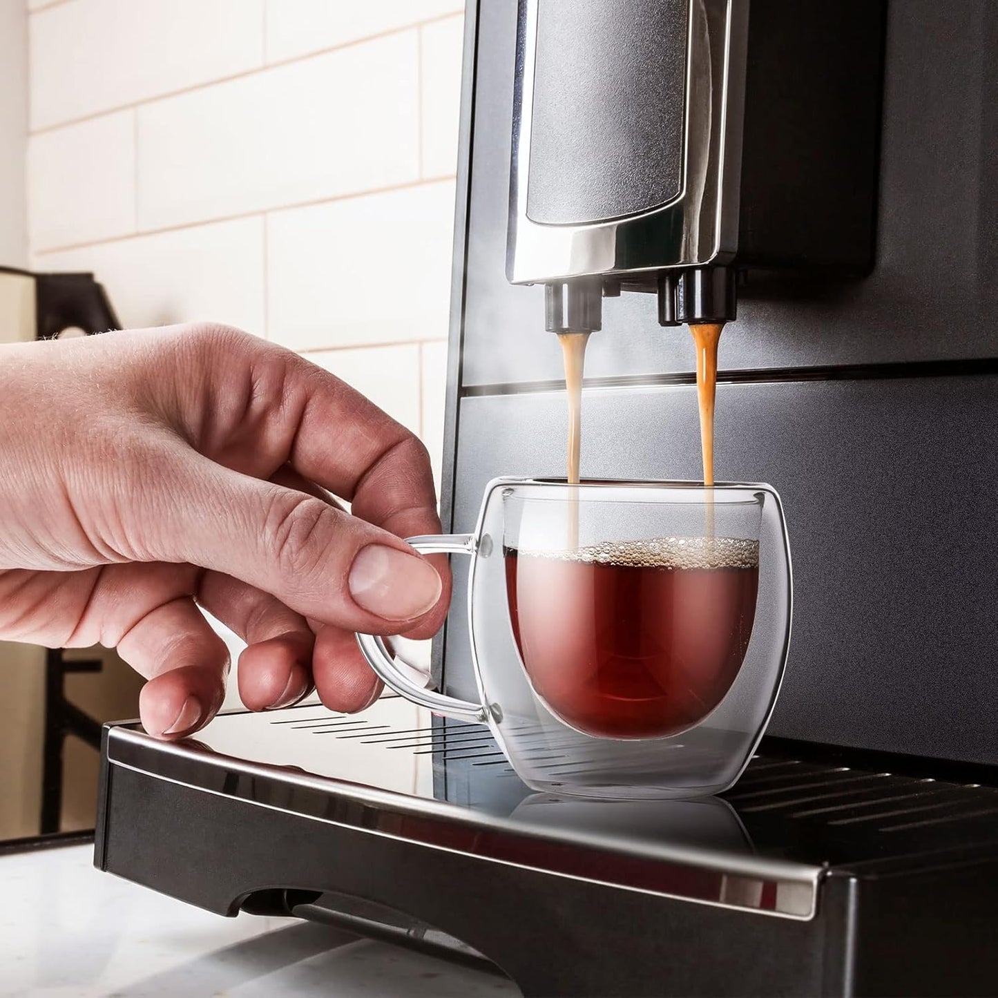 Gerrii Espresso Cups Double Walled Espresso Shot Glass with Handle Cups Insulated Clear Small Shot Glasses for Cappuccino Latte Hot Beverage(15 Pcs,2.5 oz)