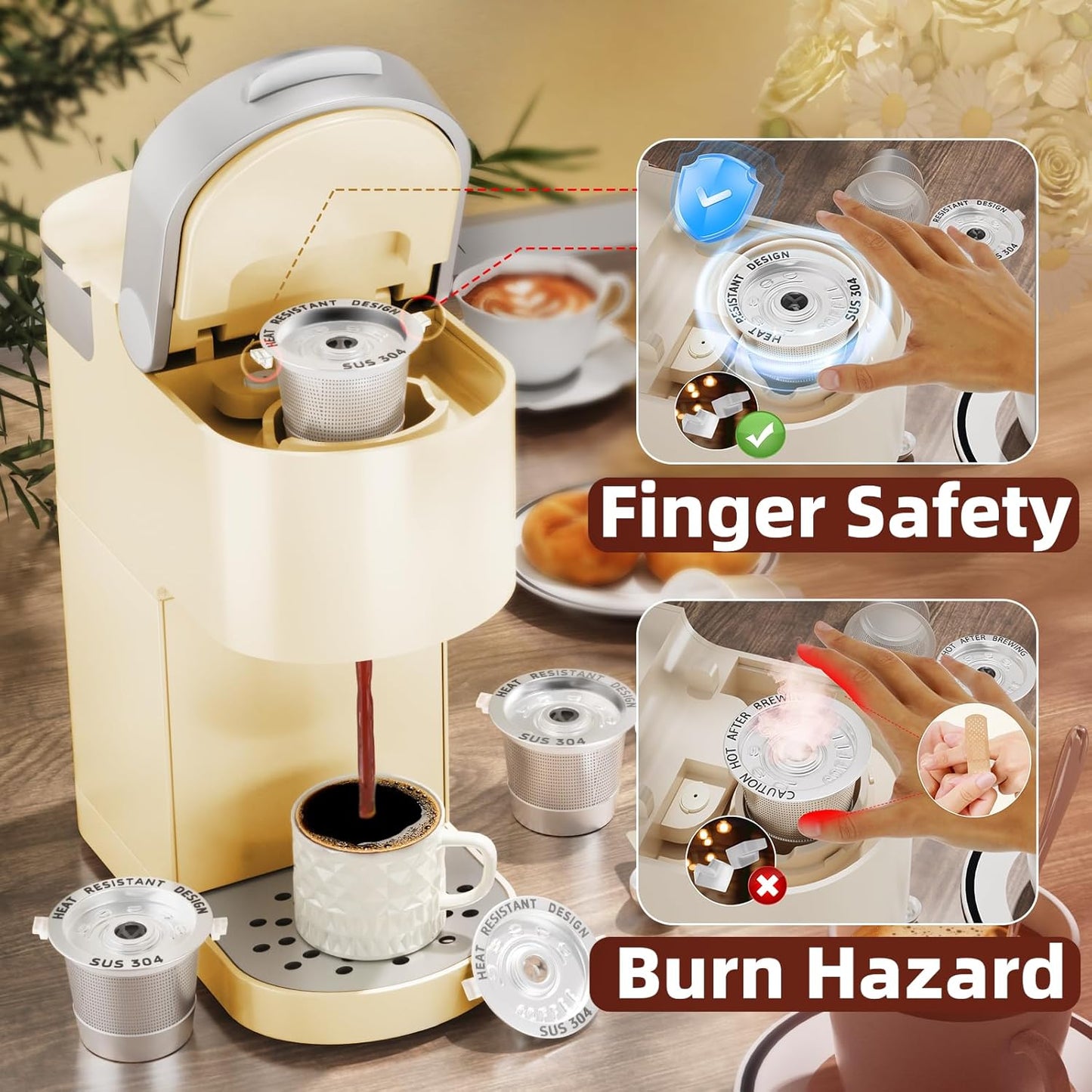 4 Pack Reusable K Cups Coffee Pods for Keurig 1.0: Stainless Steel Refillable K Cups - Reusable Coffee Filters for Keurig Coffee Machine, BPA-Free, SUS 304, Scoop, Heat Resistant Handles