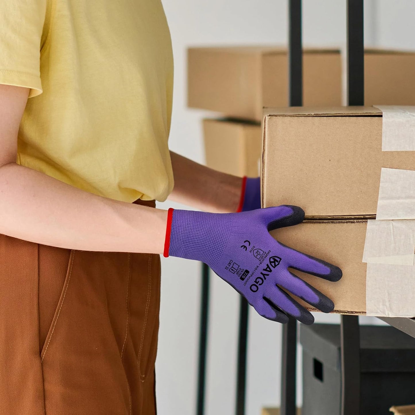 KAYGO Safety Work Gloves PU Coated,12 Pairs KG11PB Seamless Knit Glove for Men and Women, with Smooth Grip on Palm and Fingers, Ideal for General Duty Work (L, Purple)