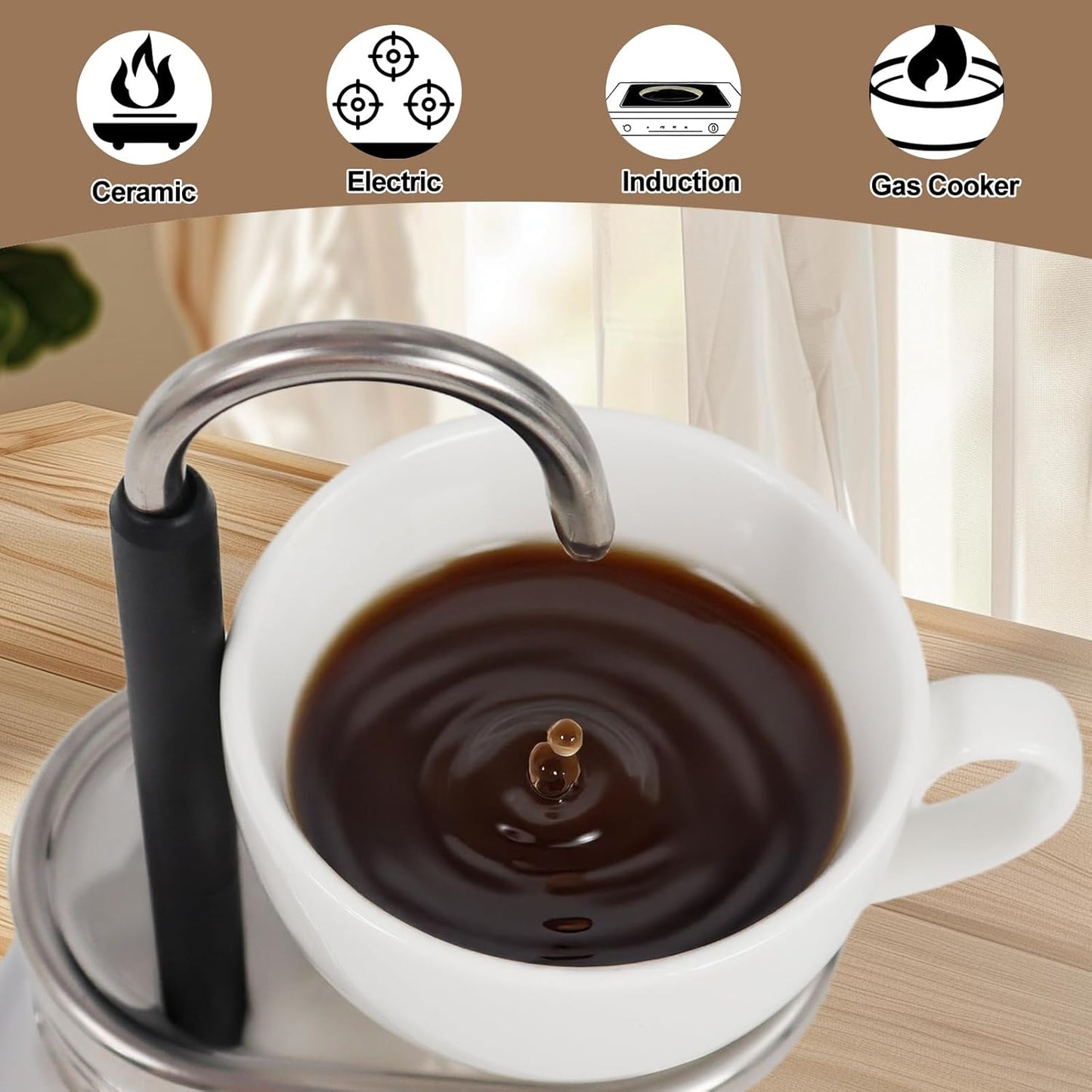 Uncoated 1 Cup Single Tube Moka Pot 304 Thickened Stainless Steel Mini Coffee Maker Stovetop Espresso Coffeemaker Italian Classic Style Brewing Greca Cafe Mocha Machine for Camping Travel Home 90ml