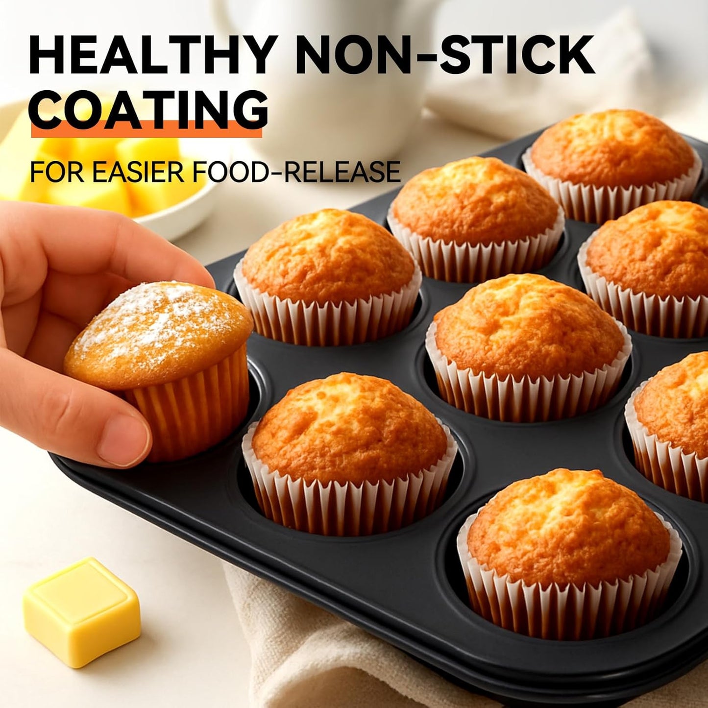 Yoehka 2 Pack Muffin Pan for Baking, Nonstick Cupcake Pan Set, Standard 12-Cups Muffin Tin for Baking Cupcakes & Mini Pies, Carbon Steel Baking Supplies