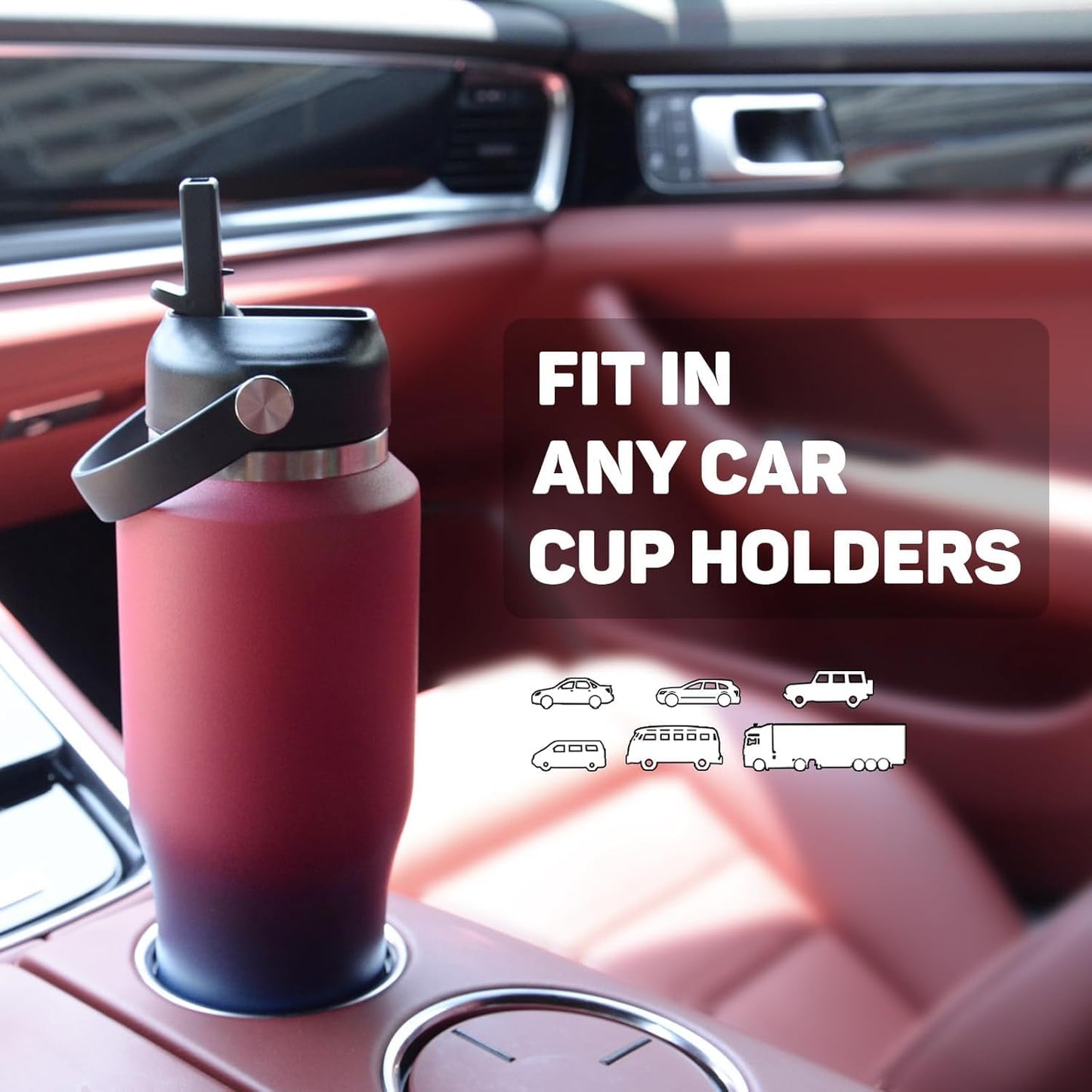 40oz Water Bottle with Powder Coated, Fit in Any Car Cup Holder, Water Bottle with Straw Lids, Stainless Steel Insulated Water Flask Double Wall Leak-proof BPA Free to Keep Cold&Hot