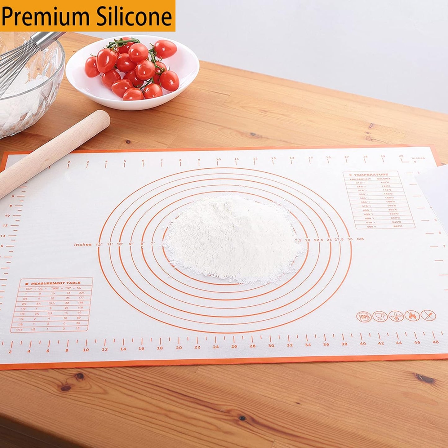 Silicone Baking Mat,Non Stick Rolling Dough with Measurements for Pie Pizza Cookies Fondant Making,Extra Thick Non Slip Silicone Pastry Mat