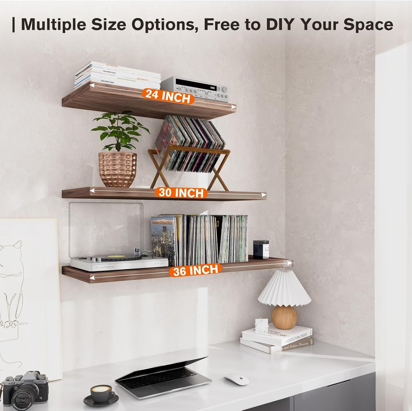 Wall Shelf Set of 3, Walnut Floating Shelves 30 in W x 10 in D x 1 in H, Wooden Floating Wall Shelf with Invisible Brackets for Living Room/Bedroom/Bathroom/Kitchen Storage and Decor