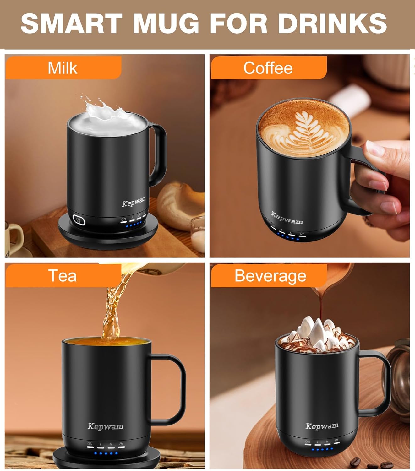 Self Heating Coffee Mug T1-16oz Fast Heating & Ultra Long-Lasting Battery Life, Heated Coffee Mug Up to 149℉ - Touch & App Controlled Coffee Mug, Birthday Gifts for Women and Men