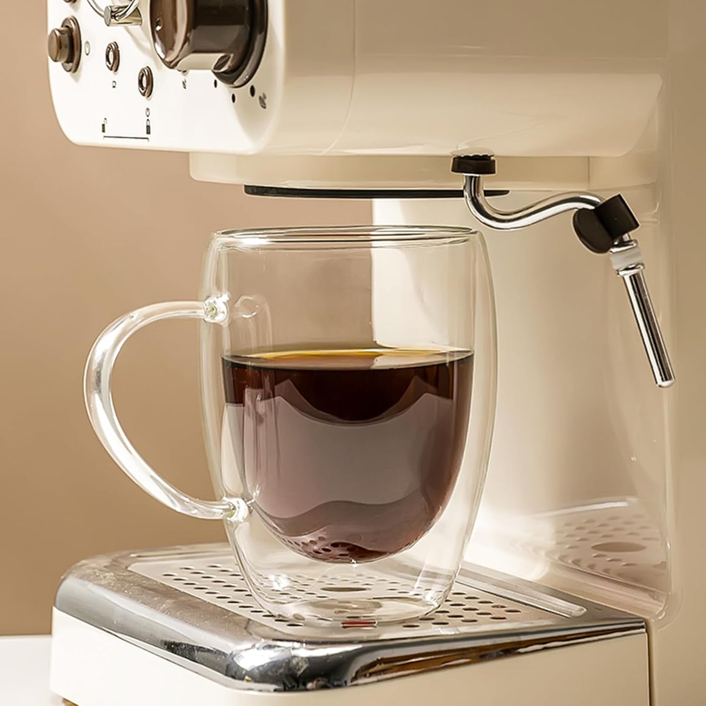 12OZ Double Wall Glass Cups With Handle, Large Glass Mugs Espresso Cups Set of 2, 330ML Clear Coffee Cup, Double Wall Insulated Mugs, Microwave Dishwasher Safe