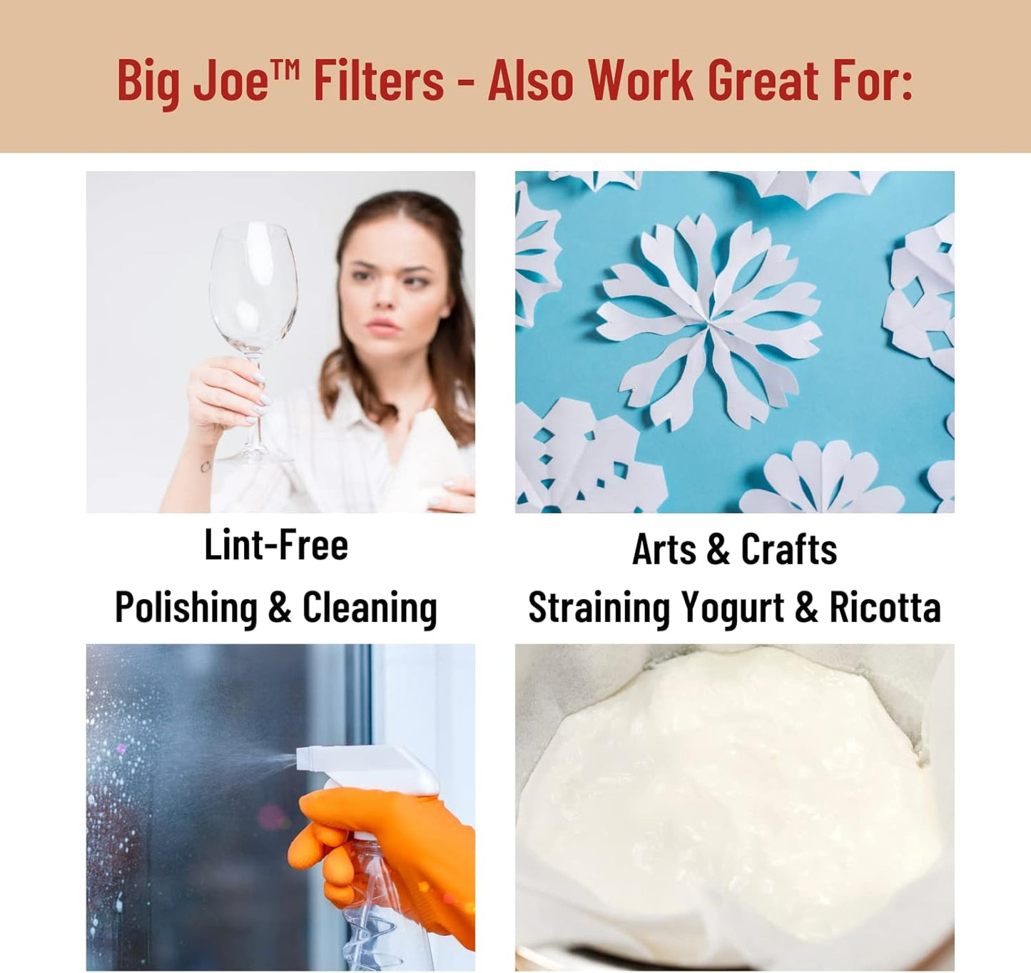 Big Joe® Large Coffee Filters (500 Count) - Tall Walled Commercial Coffee Filters (4 ¼ Inch base, 2 ¾ Inch Walls, 9 ¾ Inch Laying Flat) - Compatible with BUNN and 12-Cup Home & Commercial Machines