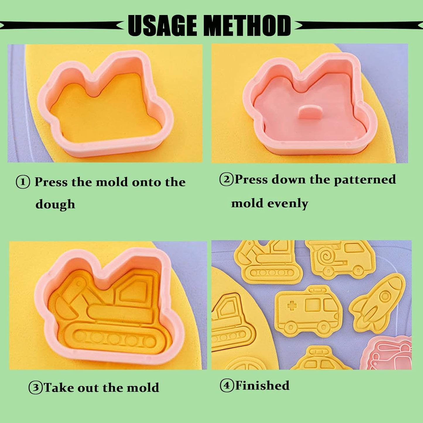 8Piece Vehicle Cookie Cutters Set,3D Transport-Themed Plastic Baking Molds for Cookies, Fondant, Cheese β Includes Plunger Stamp for Embossing (E)