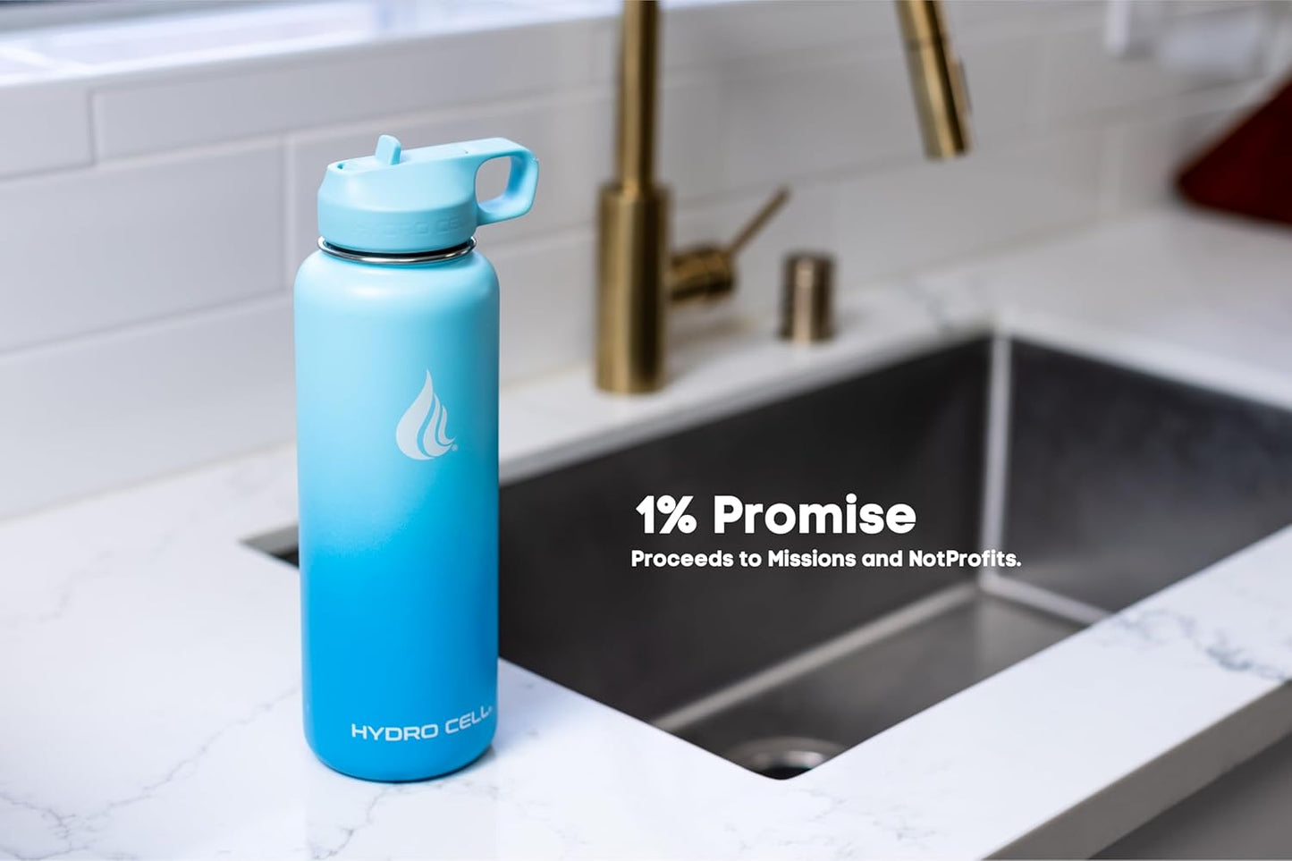 HYDRO CELL Stainless Steel Insulated Water Bottle with Straw - For Cold & Hot Drinks - Metal Vacuum Flask with Screw Cap and Modern Leakproof Sport Thermos for Adults (Sky/Blue 40oz)