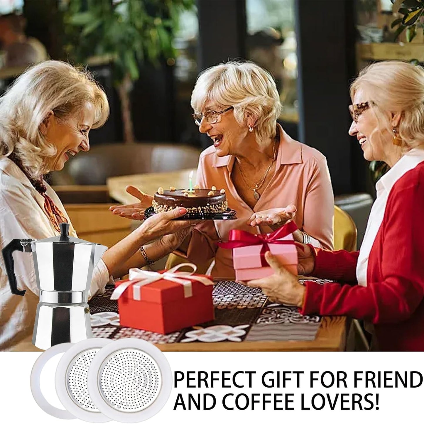 2 Pcs Filter with 3 Pcs Silicone Gasket Seals for 12 Cup 14 Cup Stovetop Espresso Coffee Maker Replacement Parts for DITOSH Aluminium Moka Pot