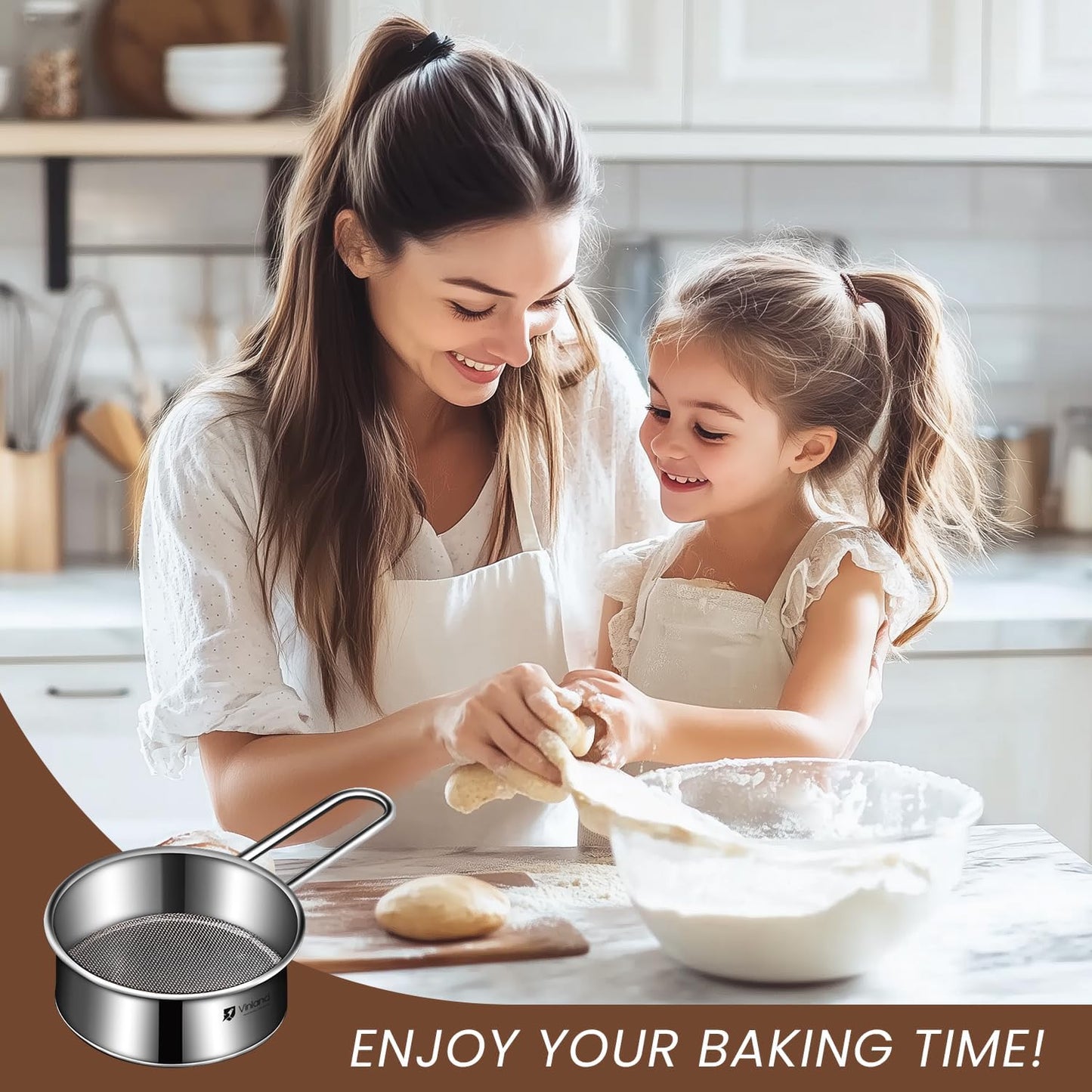 1/2 Flour Sifter, Sifter for Baking, Sifter for Enamels Fine Mesh Food-Grade Stainless Steel Vintage One-Hand Sifter Non-Rust Sifter used for Rapid Screening of Flour Apricot Flour Sugar Powder