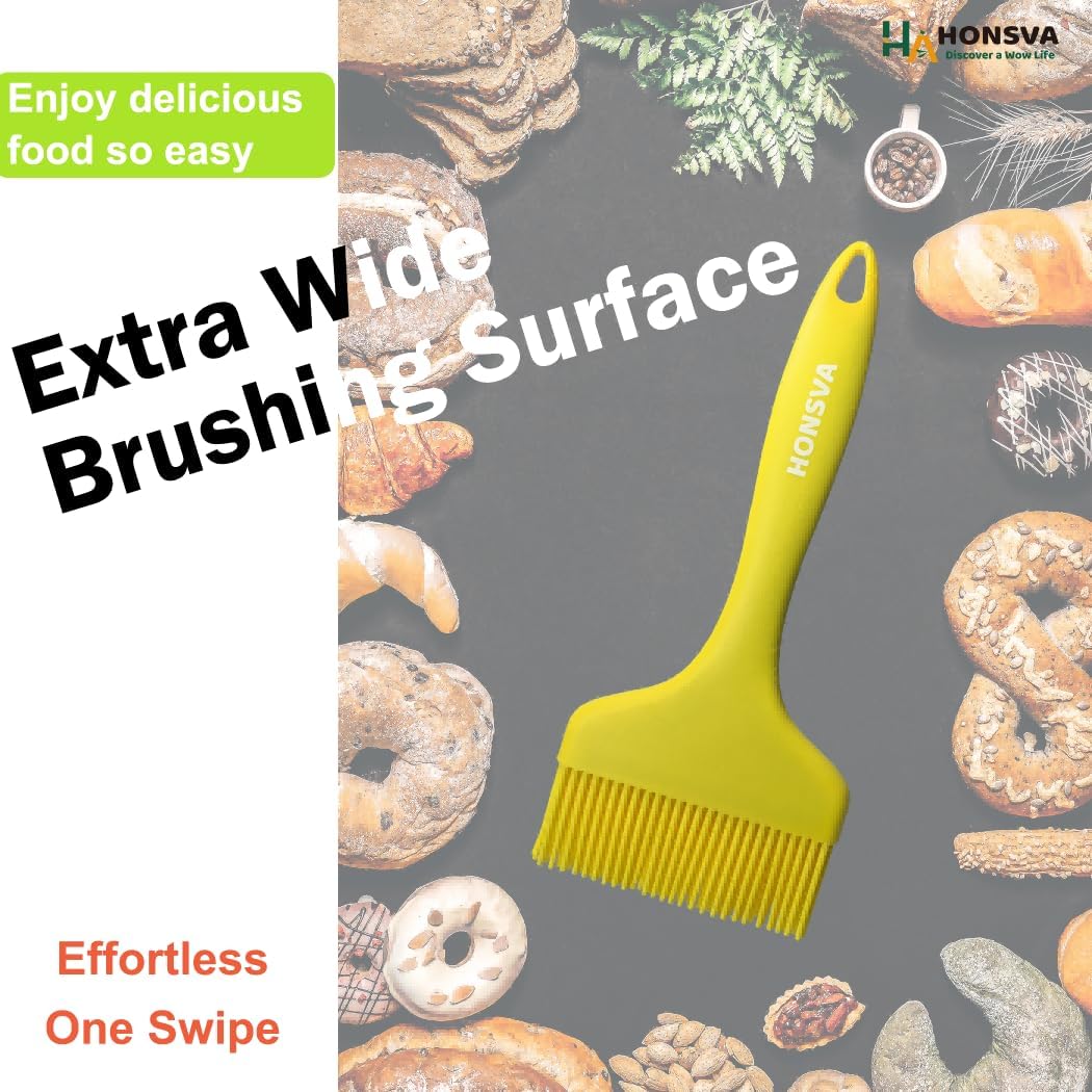 Widened Silicone Pastry Basting Brush 2 Pcs, One-Piece Design, W/3.5", Heat Resistant Kitchen Brush for Baking, Grilling, Saucing Oil, BBQ Sauce, Marinade etc, Dishwasher Safe,Yellow&Green