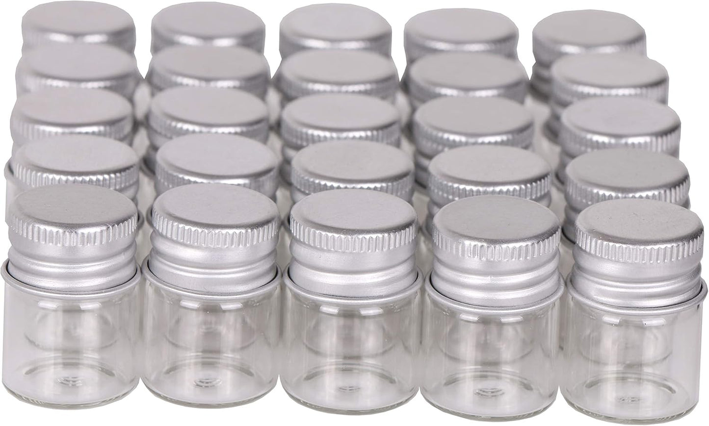 MaxMau Mini Glass Bottles with Screw Caps 5ml 24 Sets Aluminum Top Metal Lids 5 Milliliter Tiny Vials Small Jars DIY Storage Art Craft Decor