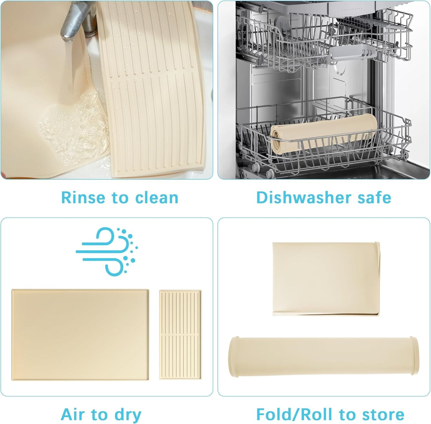 Golener Silicone Coffee Mat Set - 24" x 16" Coffee Bar Mat for Countertop, Kitchen Station Pad Accessories Fit Under Cafe Maker Espresso Machine, Dish Drying Mat, Heat Resistant Kitchen Pad, Beige