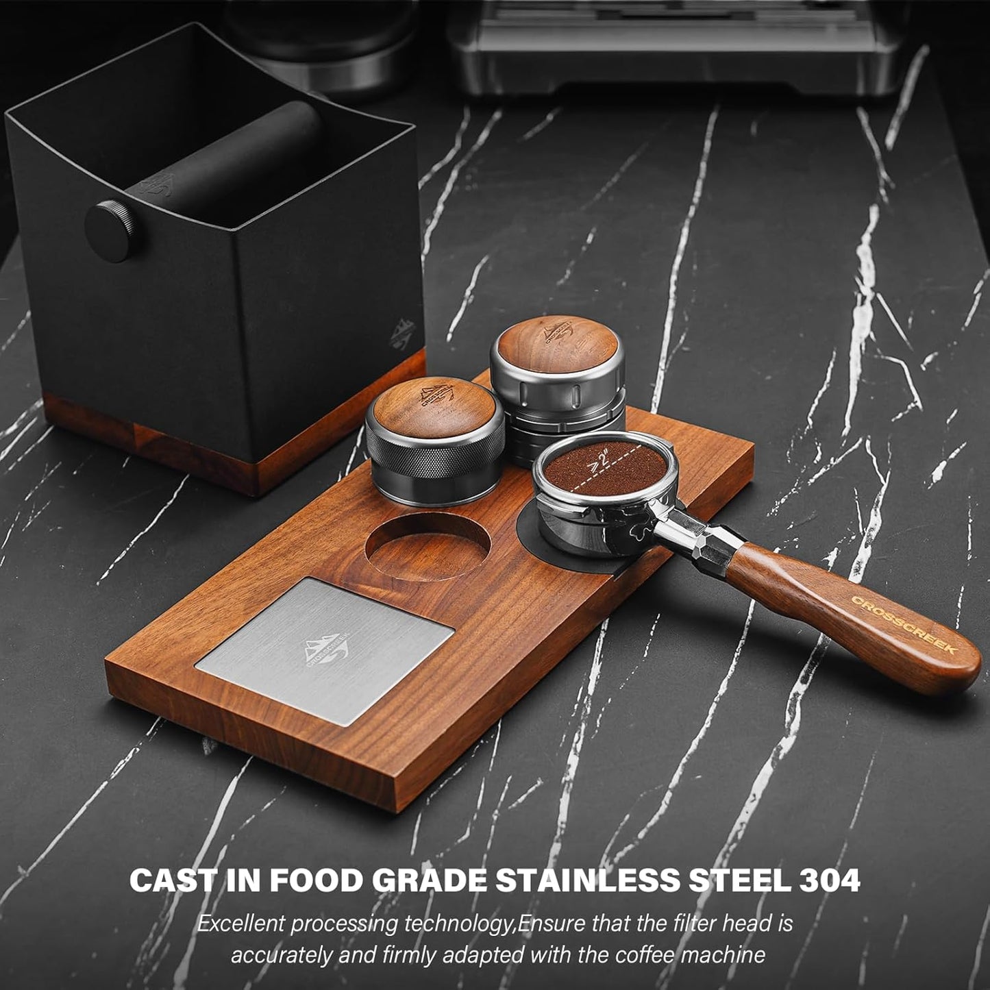 Espresso Portafilter | 58mm Bottomless Portafilter with 2 Ear and Walnut Handle | Fits 58mm La Marzocco Espresso Machine | with Removable Stainless Steel Basket | Espresso Accessories