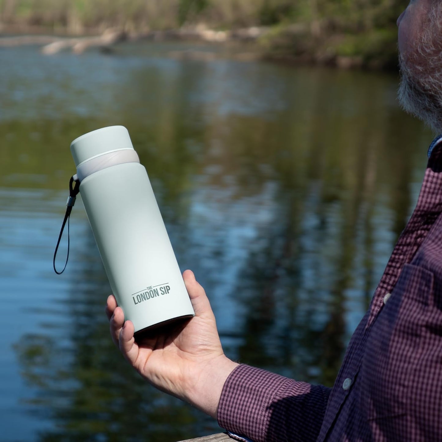 London Sip 25 oz Multi-Purpose Tea Infuser Mug – Fruit Infuser Water Bottle for Hot and Cold – Double Wall Stainless Steel Insulated, Pearl White