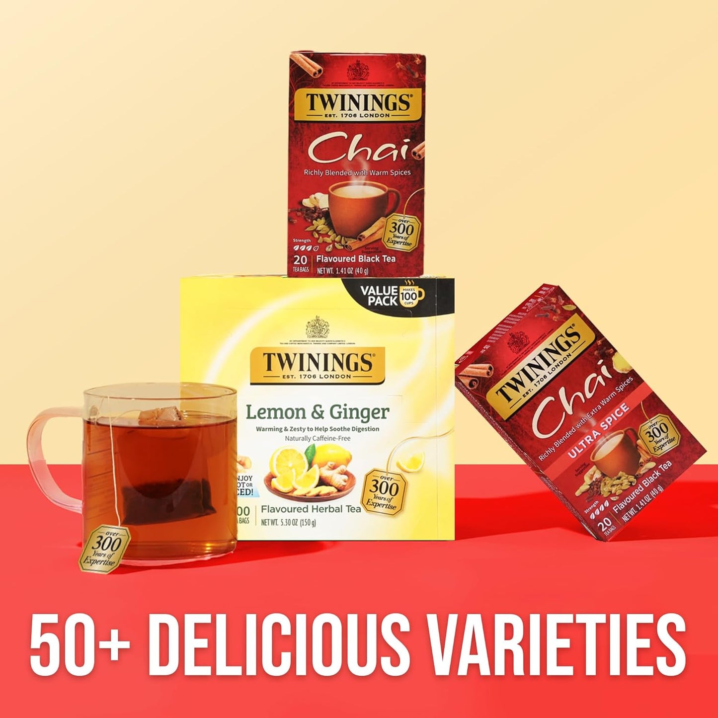 Twinings Chai Black Tea Individually Wrapped Bags, 20 Count (Pack of 6), Sweet, Savoury Spices, Caffeinated, Enjoy Hot or Iced, 120 Teabags